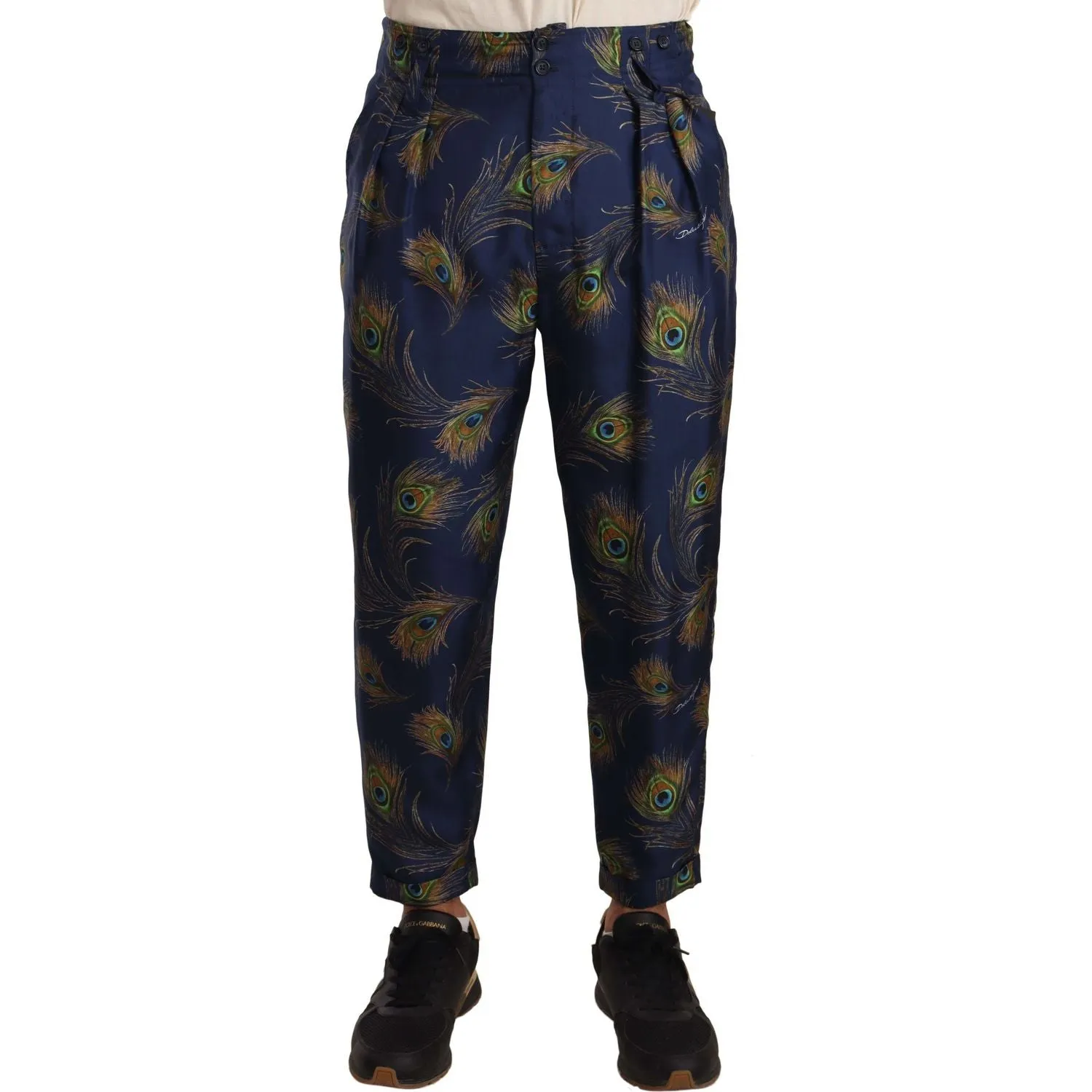 Dolce & Gabbana Exquisite Peacock Print Silk Trousers