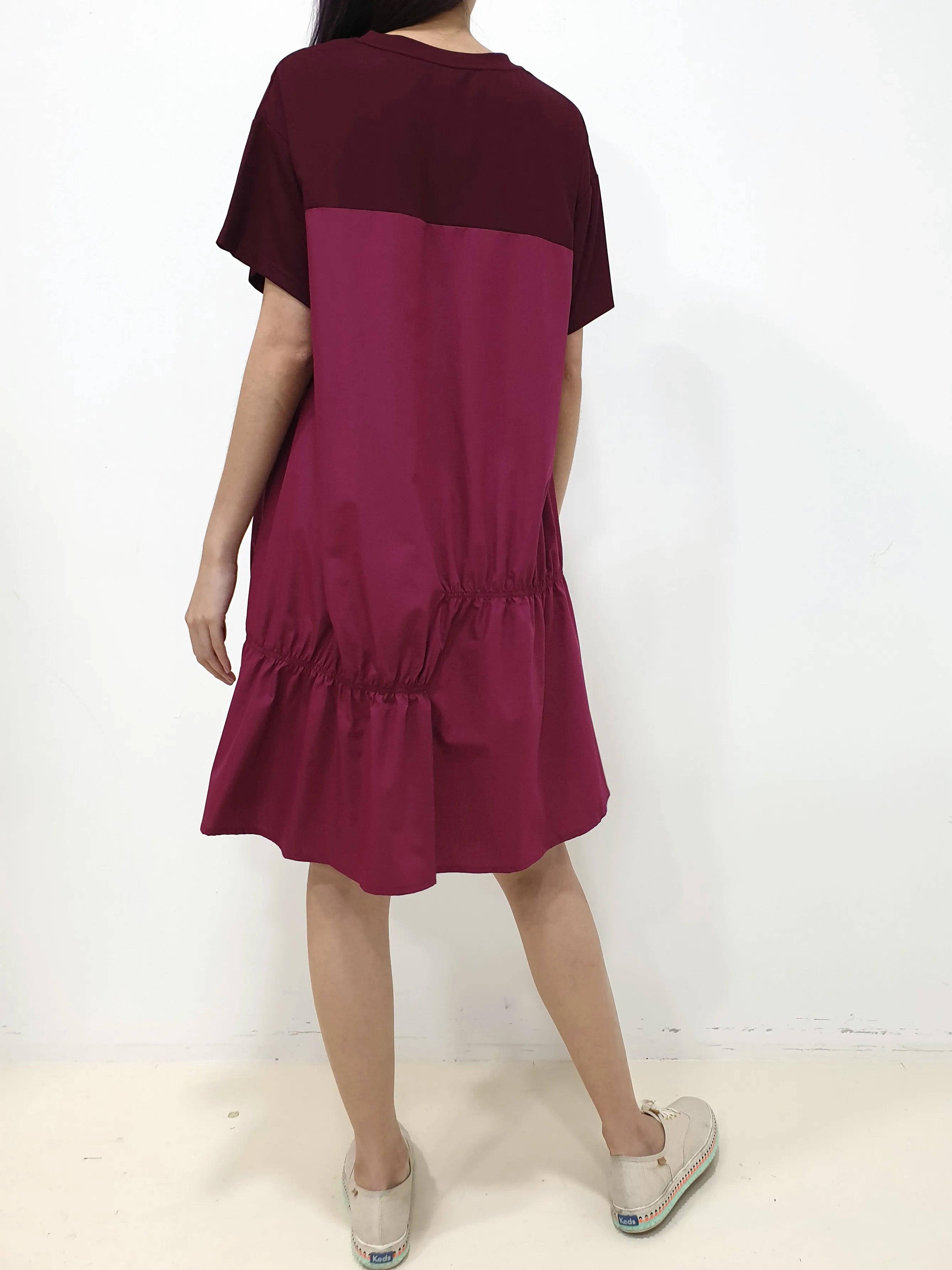 Duo Gather Casual Dress - Plum (Non-returnable)