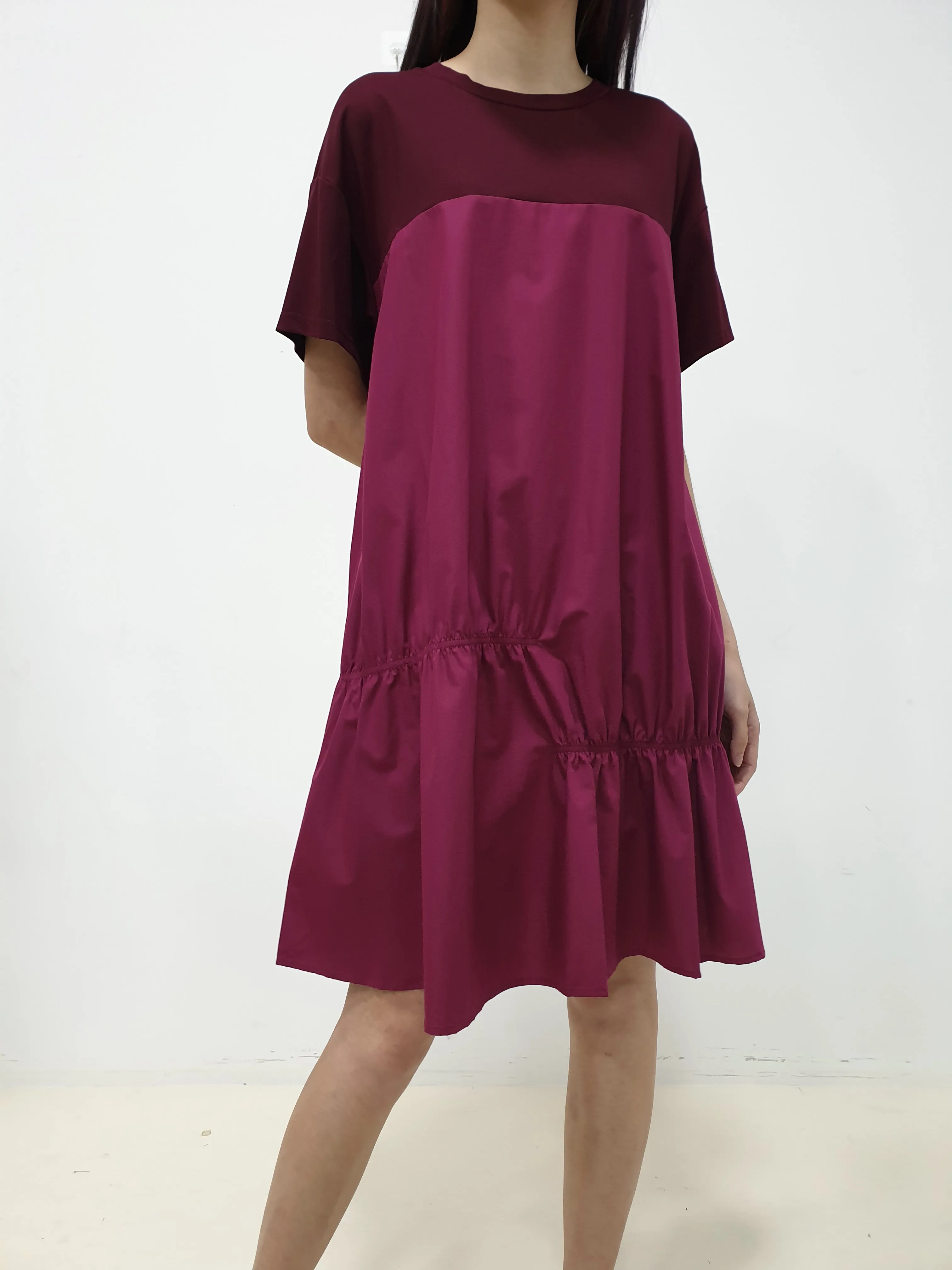 Duo Gather Casual Dress - Plum (Non-returnable)