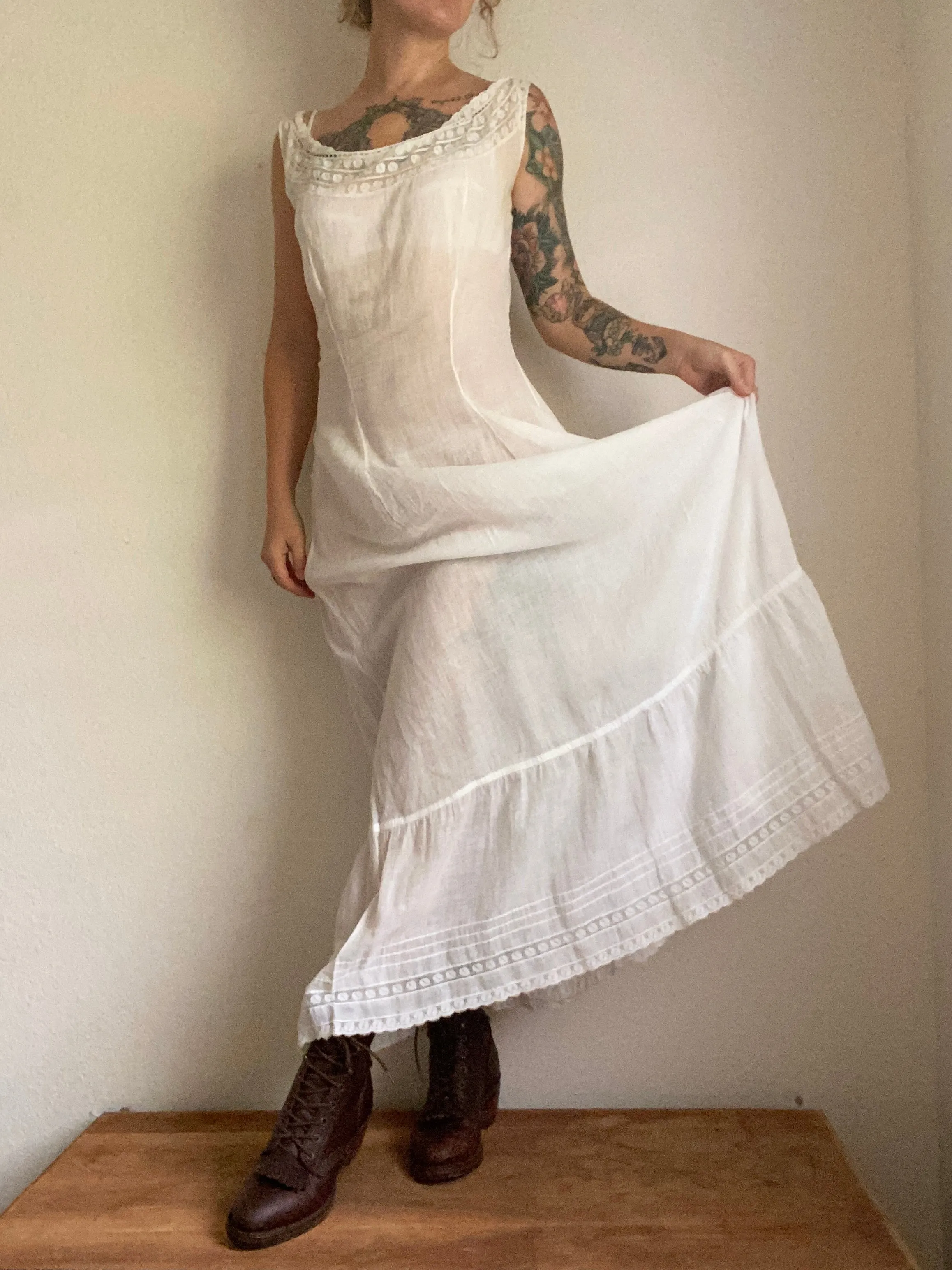 Early 1900s Victorian era white cotton slip gown