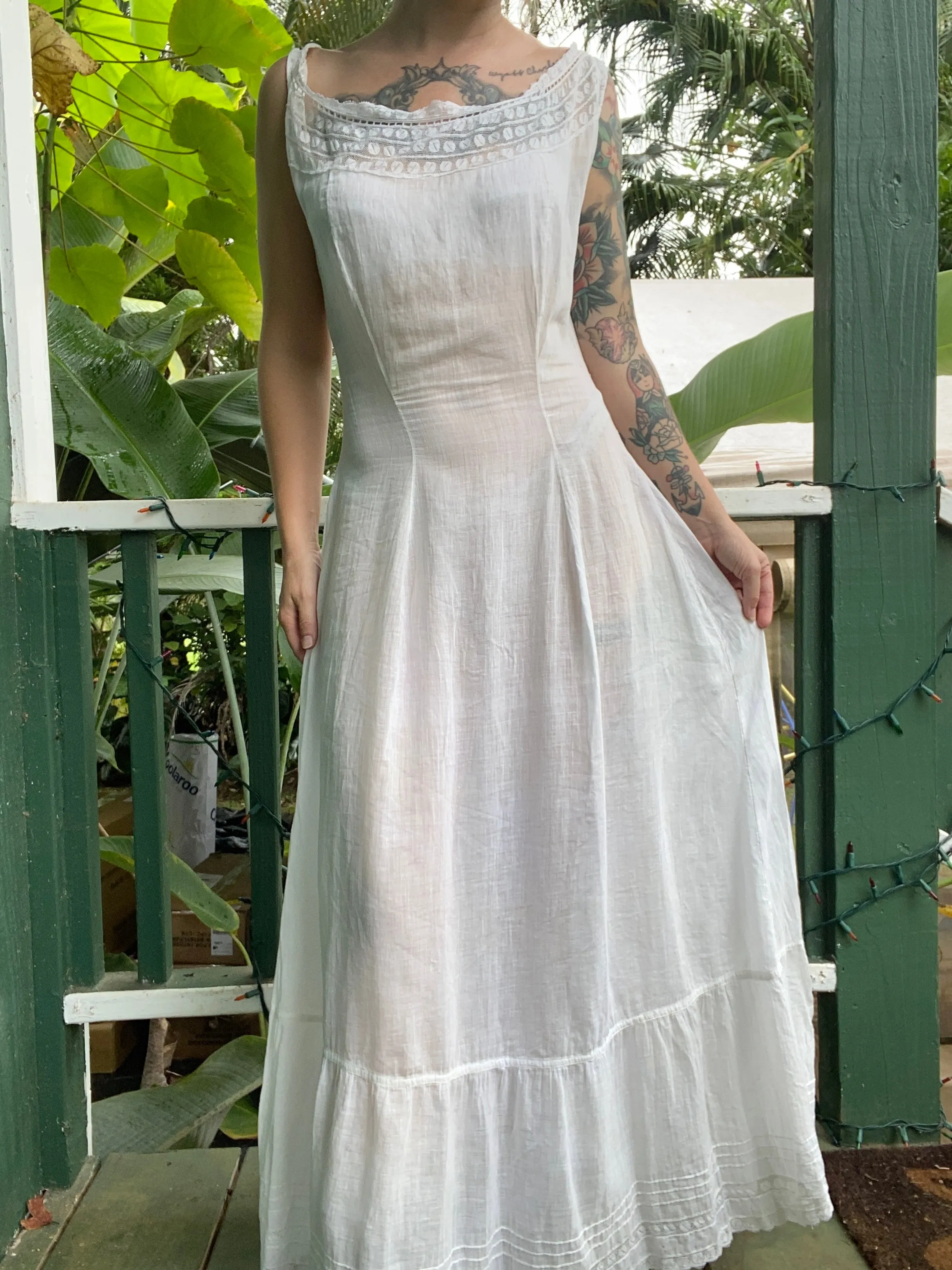 Early 1900s Victorian era white cotton slip gown