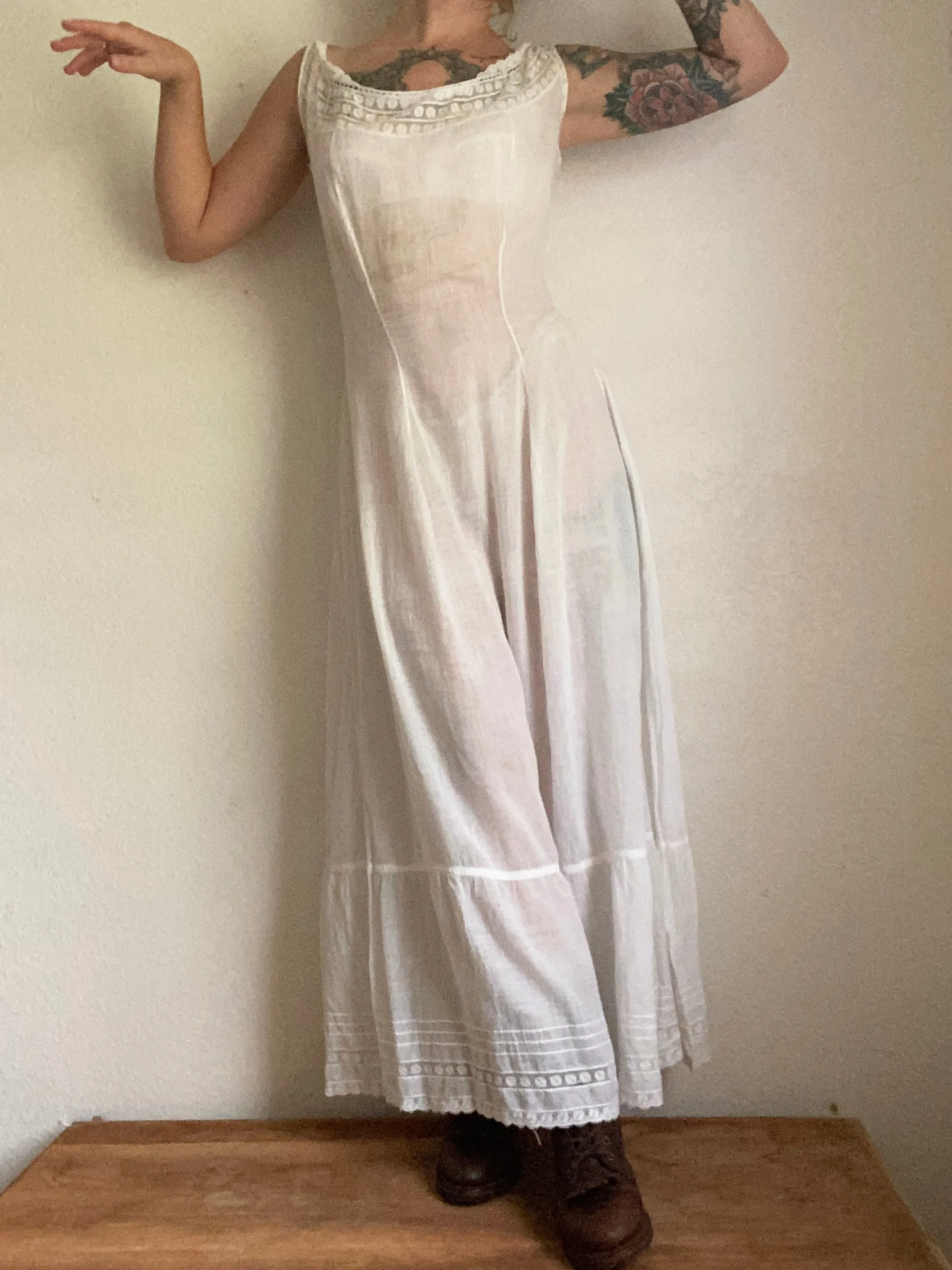 Early 1900s Victorian era white cotton slip gown