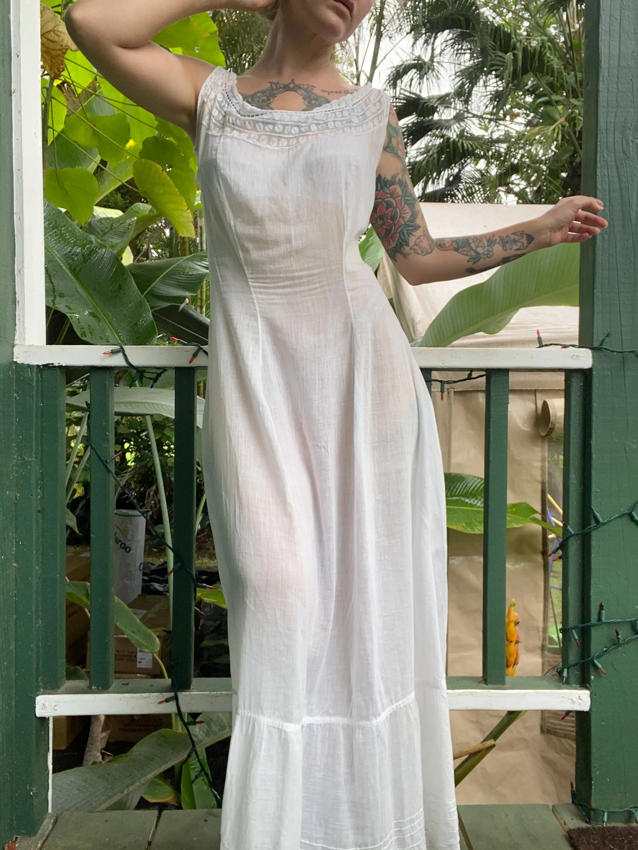 Early 1900s Victorian era white cotton slip gown