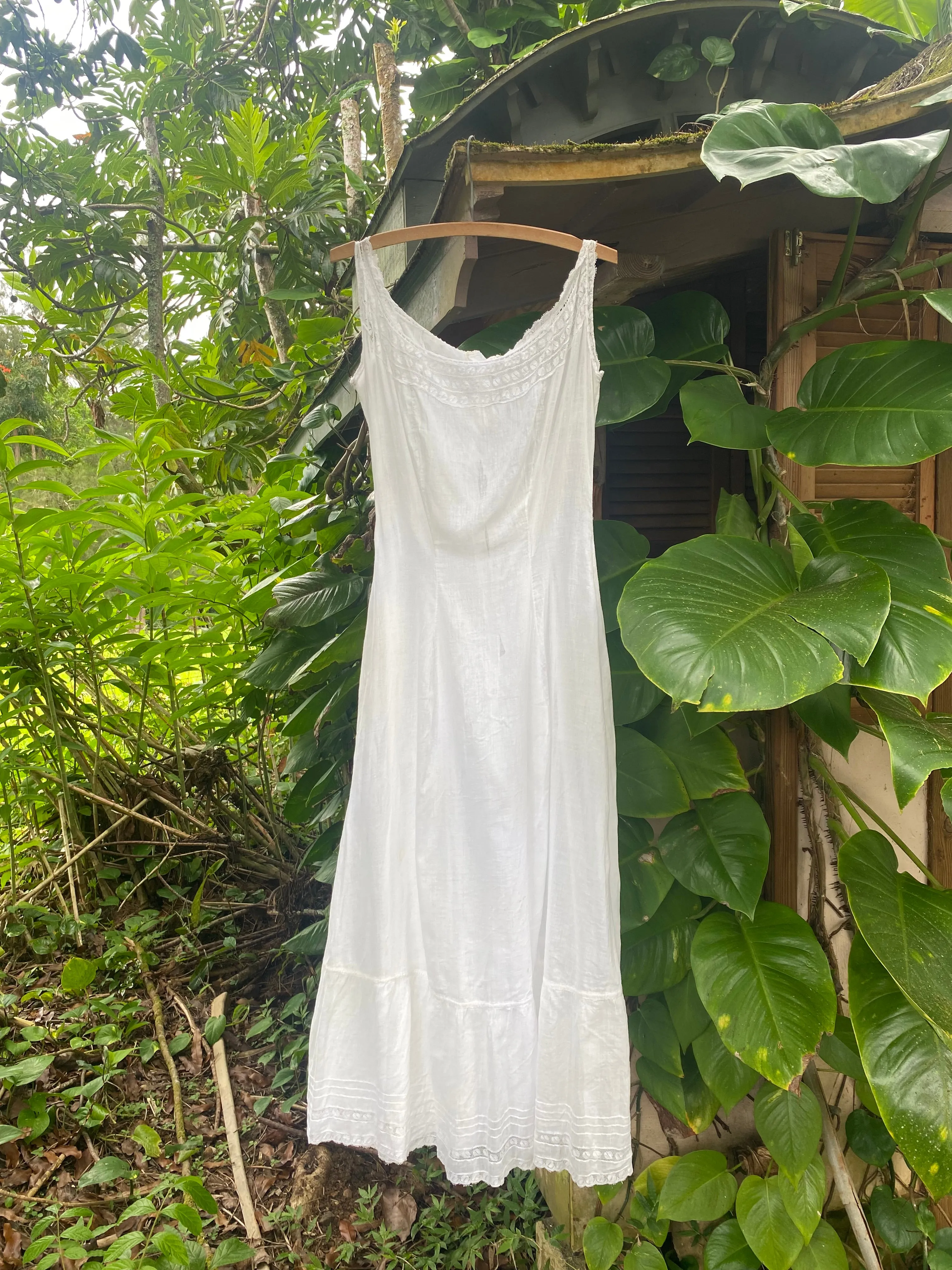 Early 1900s Victorian era white cotton slip gown