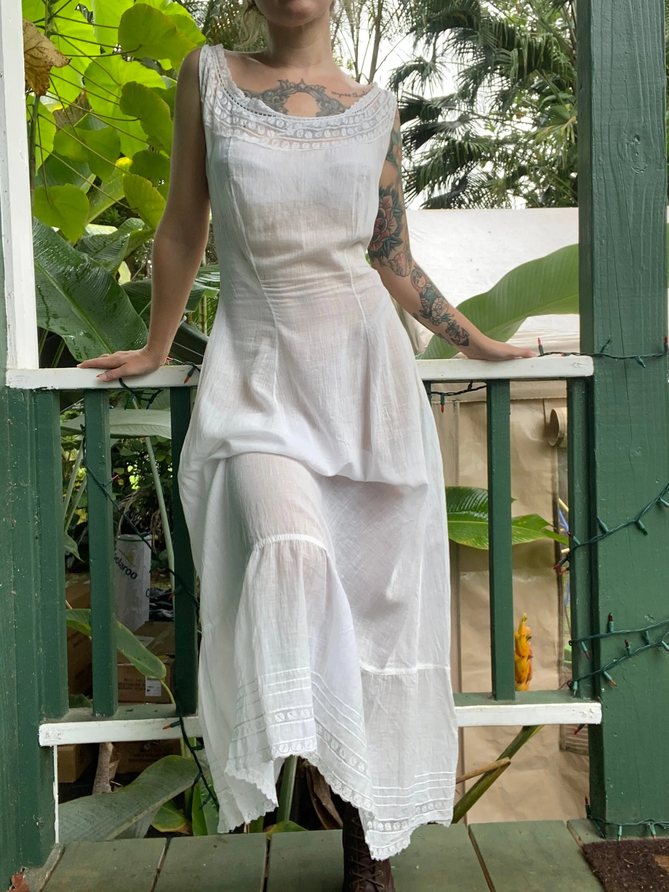 Early 1900s Victorian era white cotton slip gown