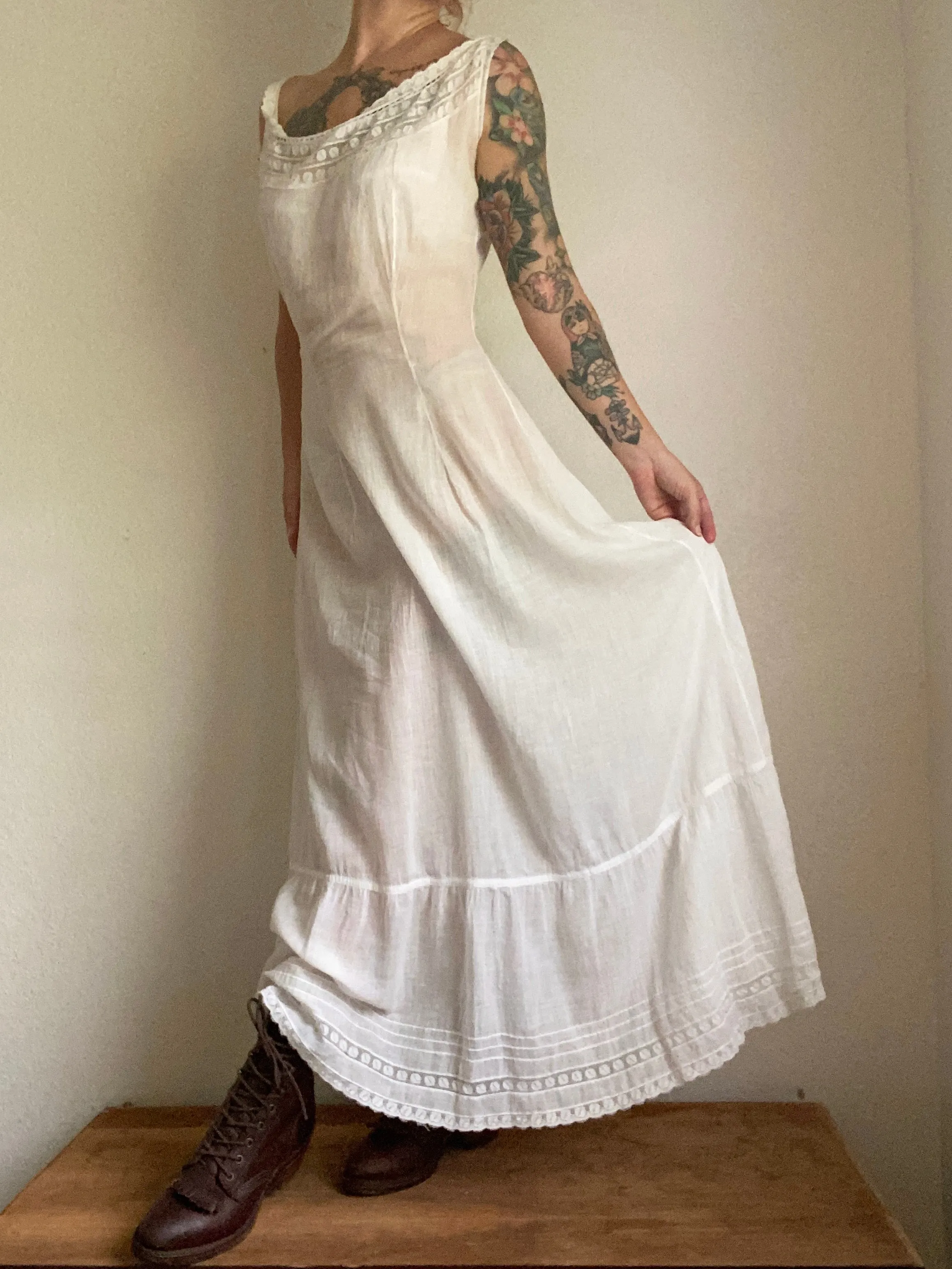 Early 1900s Victorian era white cotton slip gown