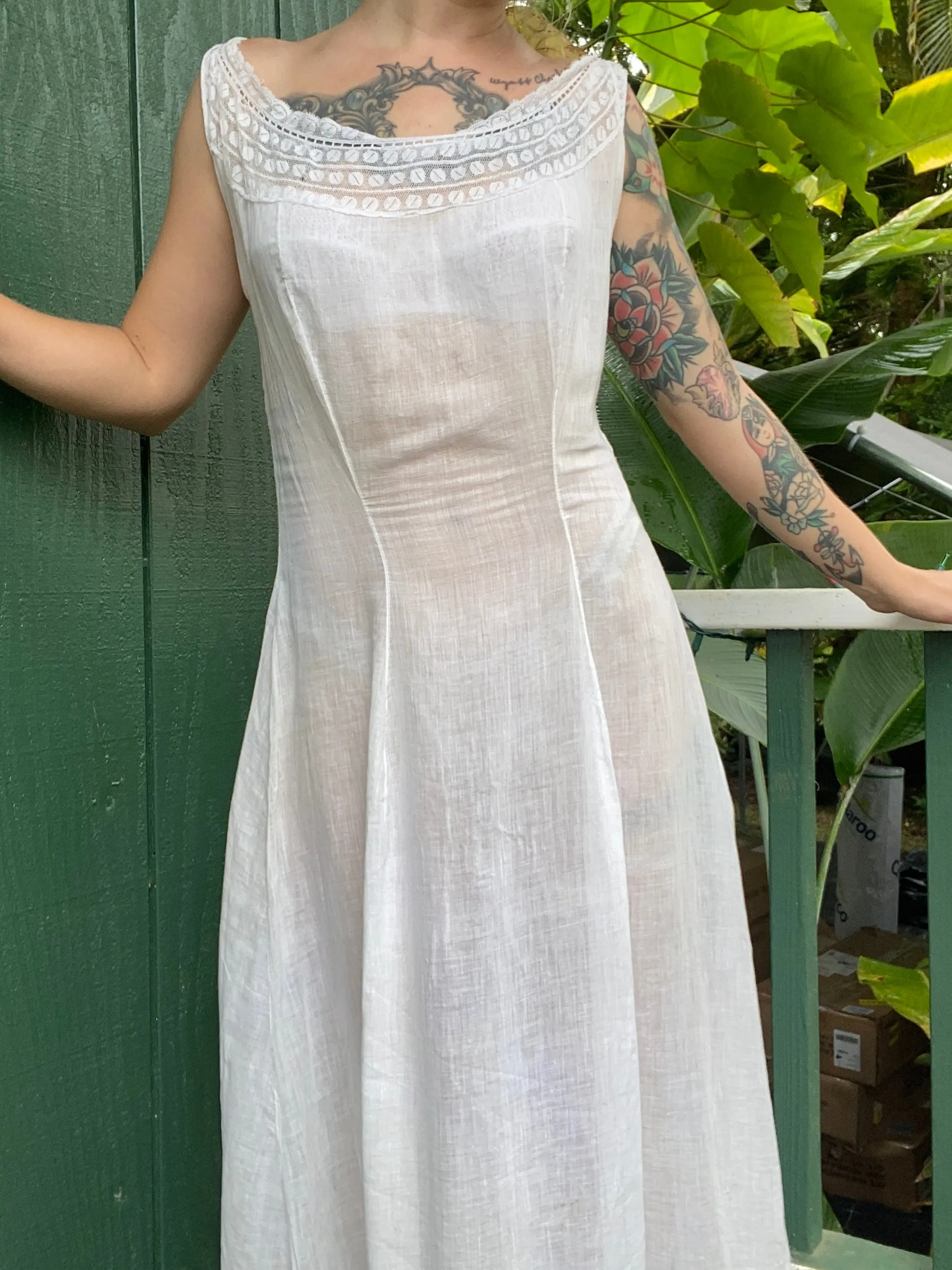 Early 1900s Victorian era white cotton slip gown