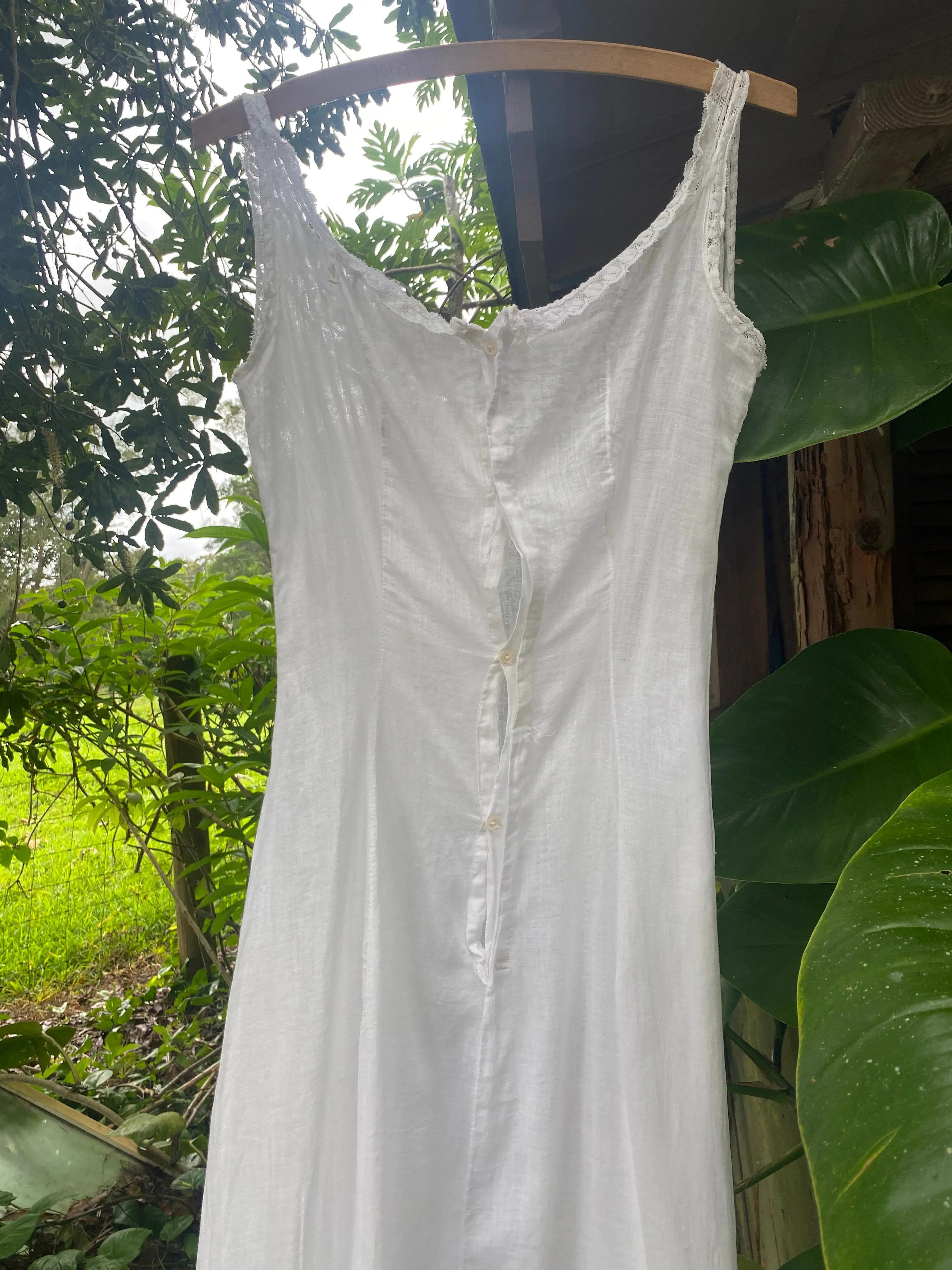 Early 1900s Victorian era white cotton slip gown