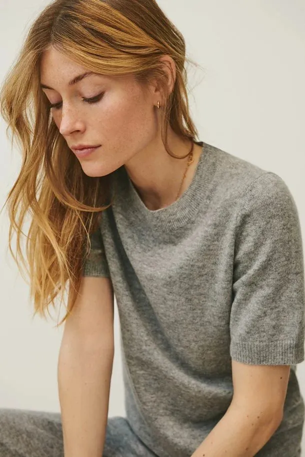 Everlotta Grey Short Sleeve Cashmere Sweater