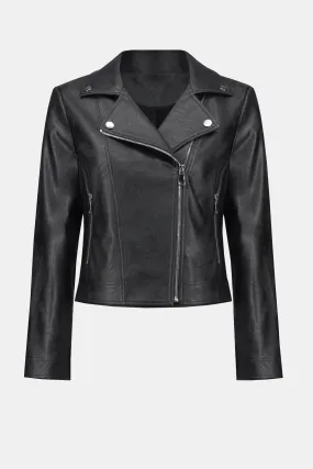 Faux leather biker jacket in gunmetal