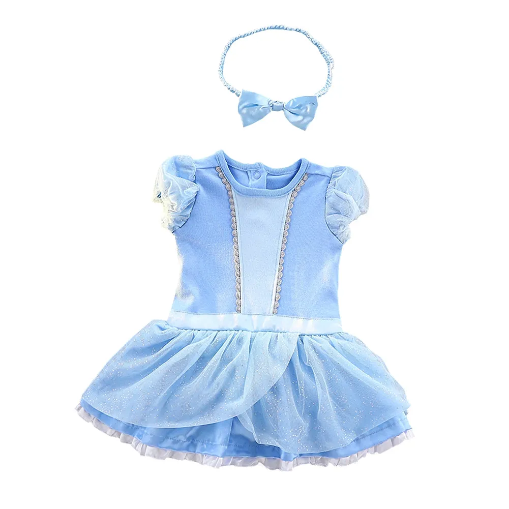 FC213 - Baby Girl Princess Romper Costumes Onesie Dress Bodysuit with Headband