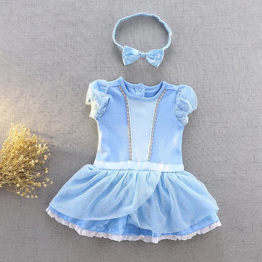 FC213 - Baby Girl Princess Romper Costumes Onesie Dress Bodysuit with Headband