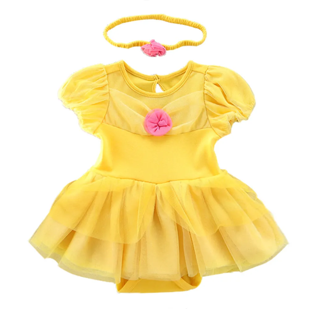 FC268 - Baby Girl Princess Romper Costumes Onesie Dress Bodysuit with Headband