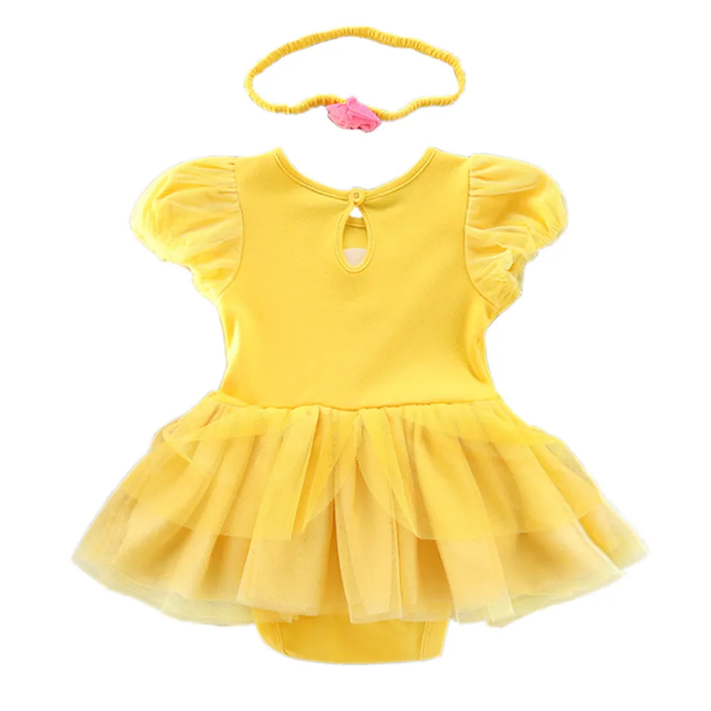 FC268 - Baby Girl Princess Romper Costumes Onesie Dress Bodysuit with Headband