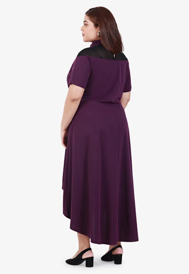 Fiona Asymmetrical Mesh Short Sleeve Dress - Purple