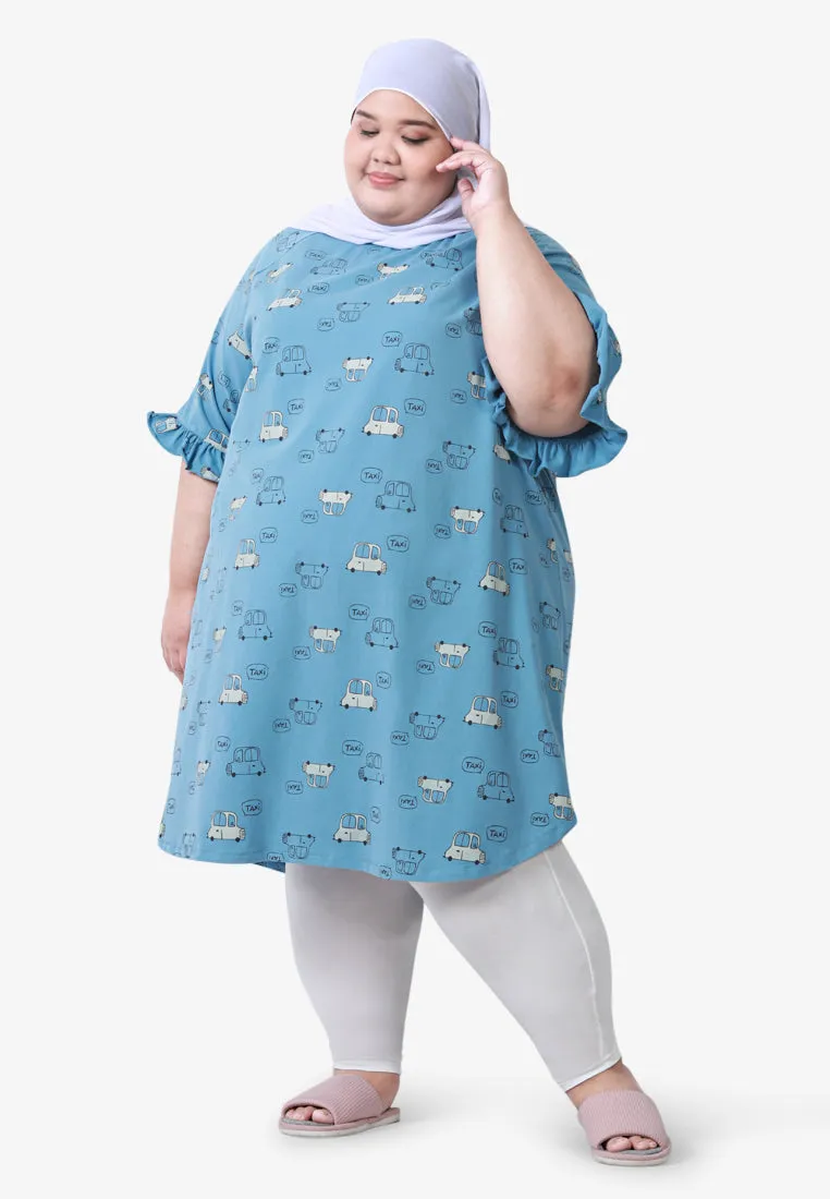 Fritzy Cute Frilly Short Sleep Dress - Blue Taxi