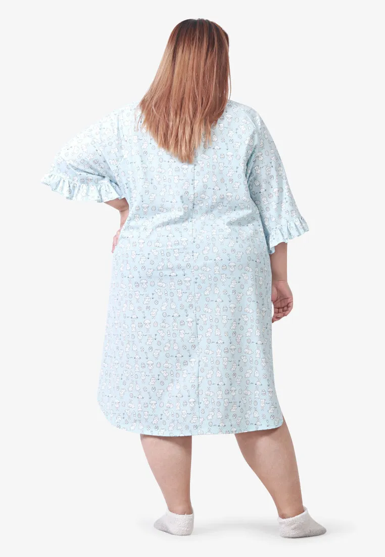 Fritzy Cute Frilly Short Sleep Dress - Light Blue Animals