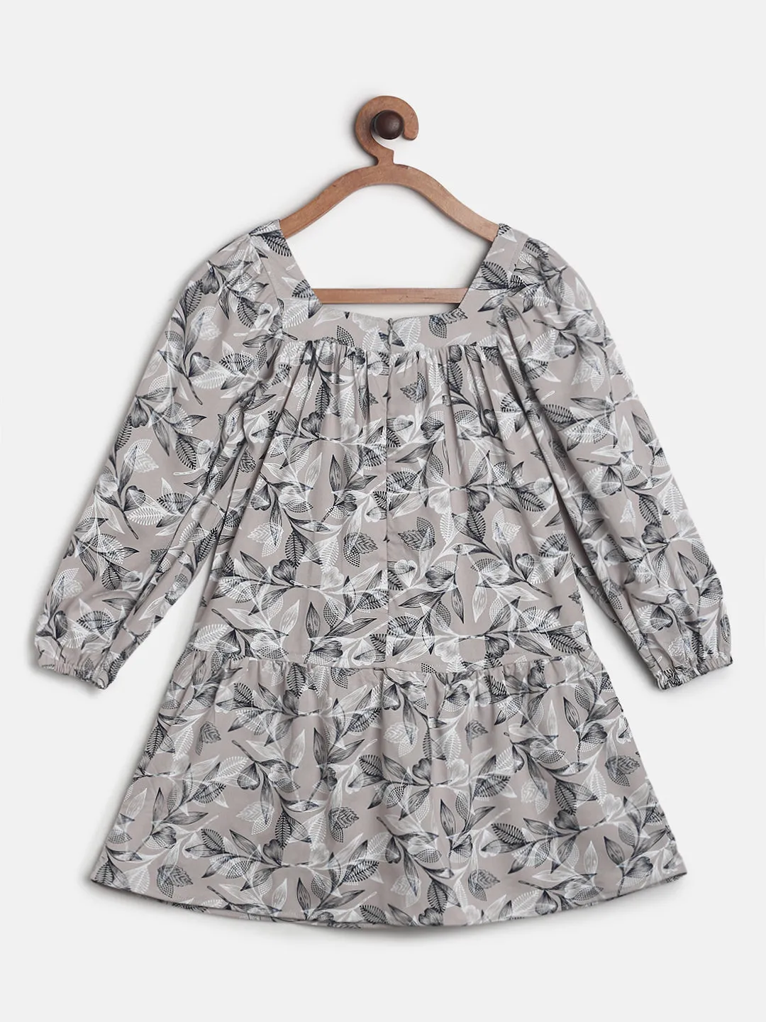 Girls Beige Floral Print Dress