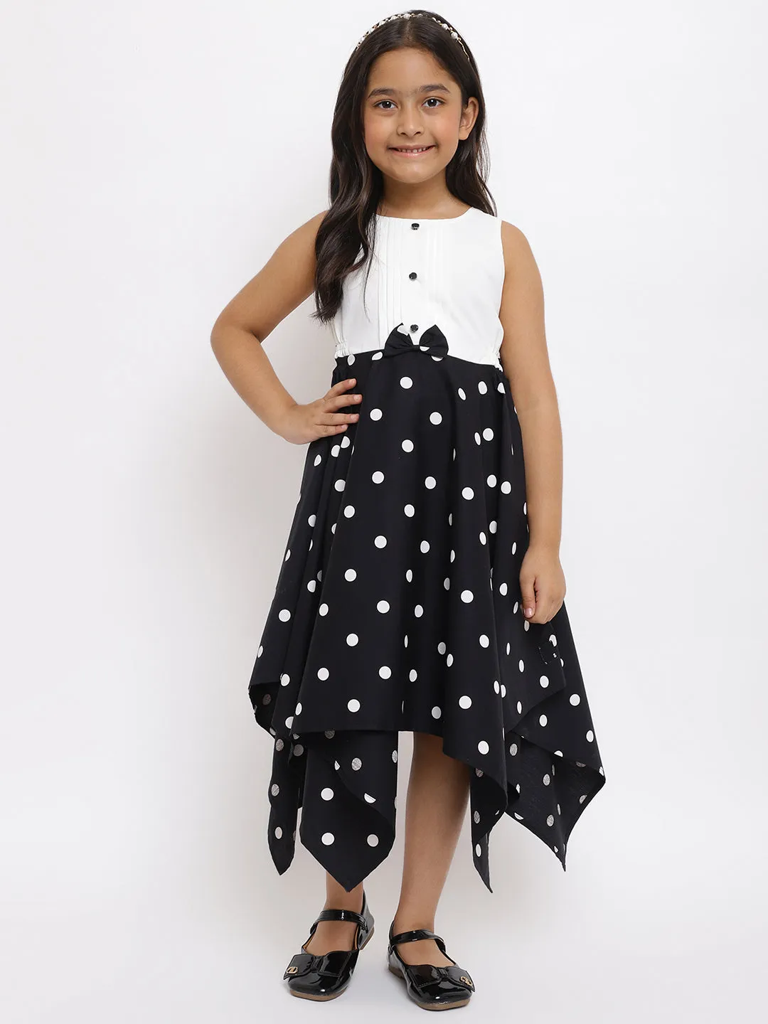 Girls Black Cotton Dress With Hat