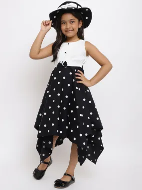 Girls Black Cotton Dress With Hat