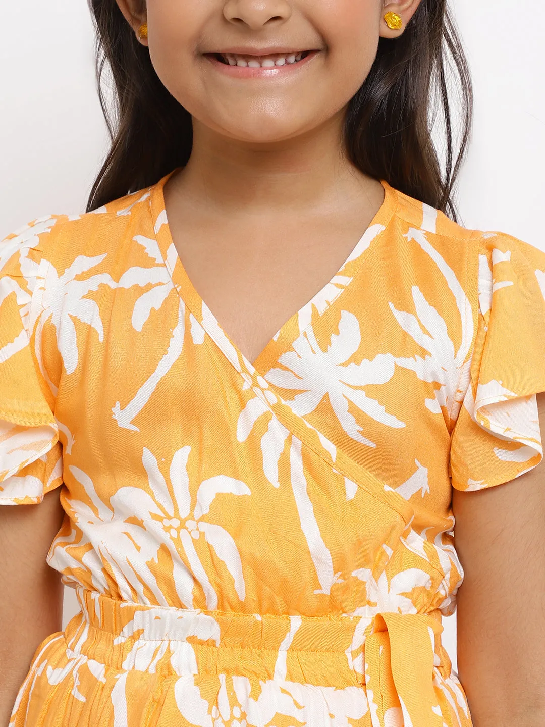 Girls Orange Printed Dress