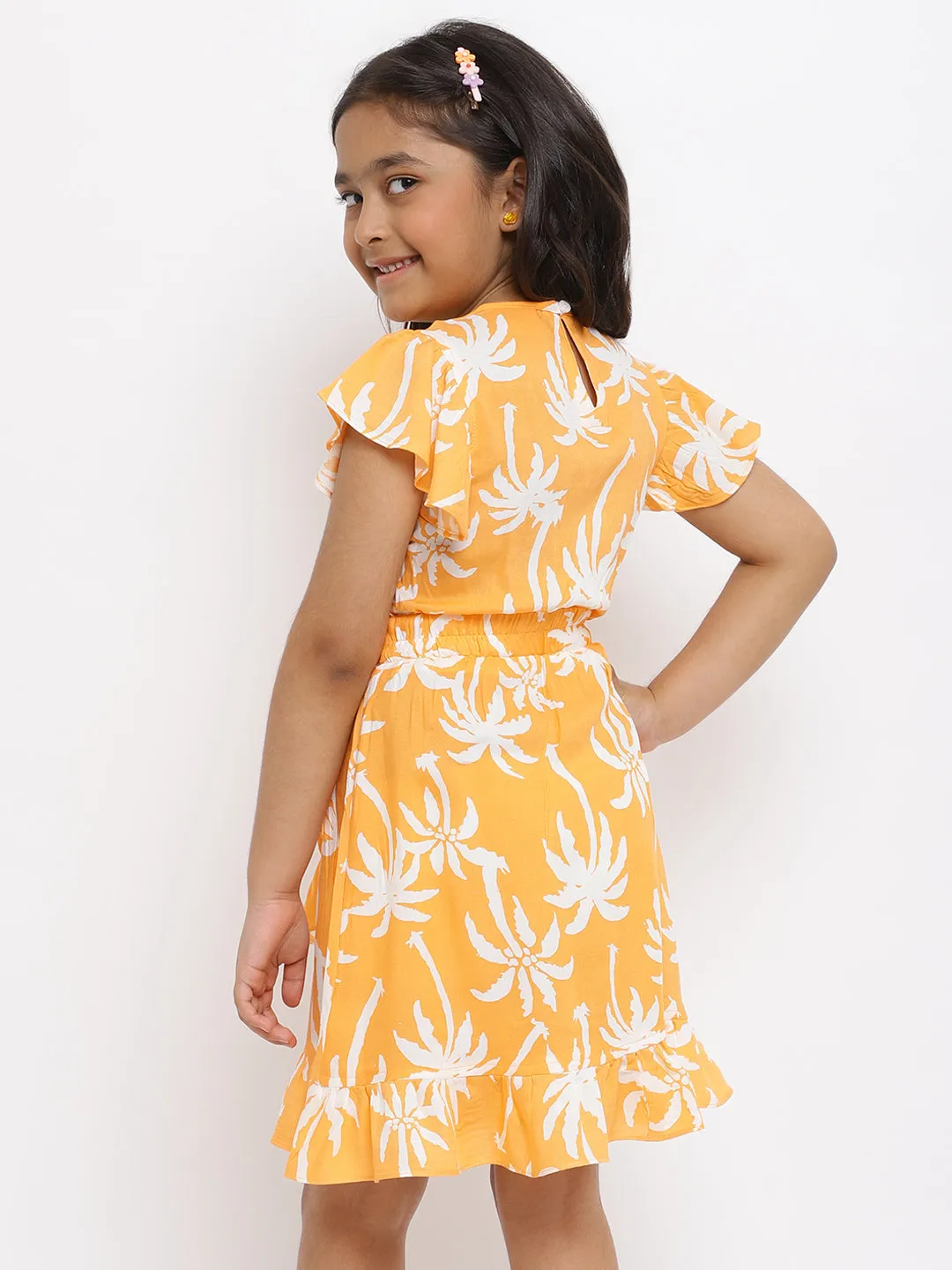 Girls Orange Printed Dress