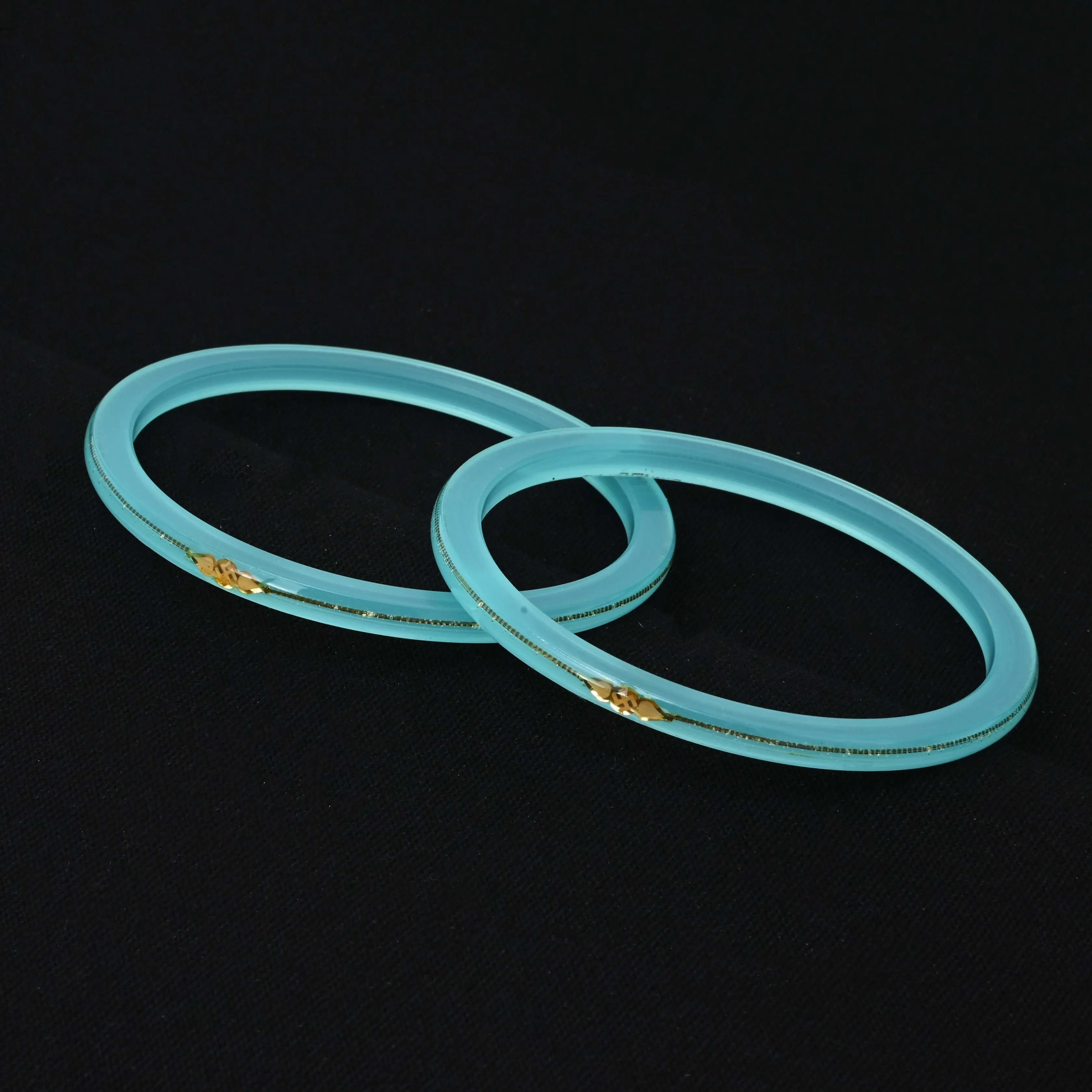 Gold Light Blue Small Swastika Design Bangle