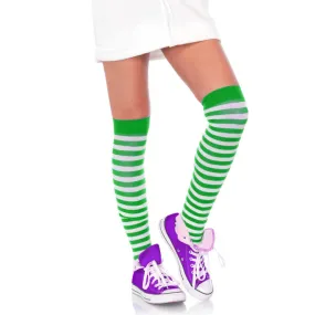 Green White Striped Nylon Thigh Highs - Leg Avenue