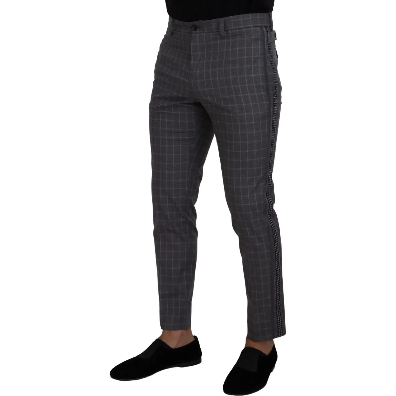 Grey Cotton Checkered Chino Pants