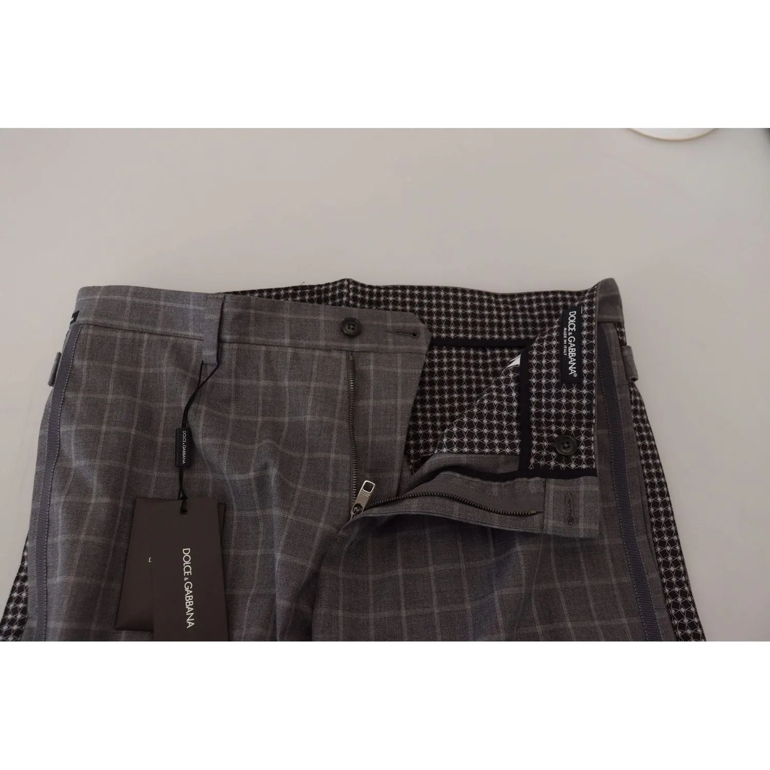 Grey Cotton Checkered Chino Pants