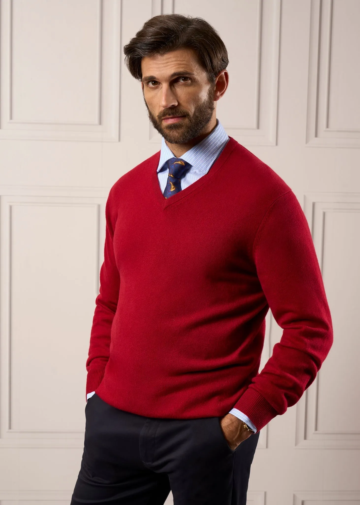 Haddington Cashmere Jumper in Ruby - Regular Fit