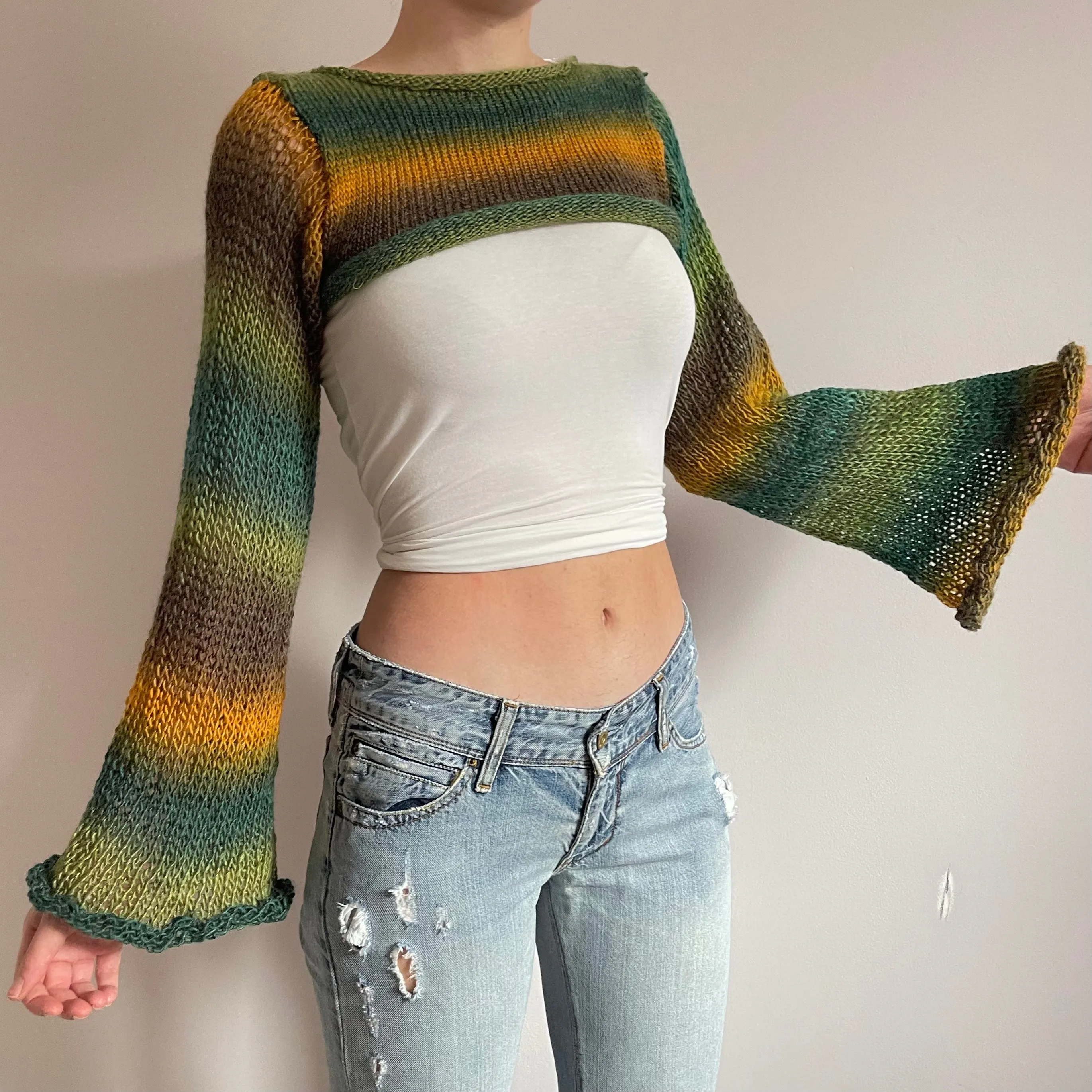 Handmade knitted ombré bolero in Forest colourway