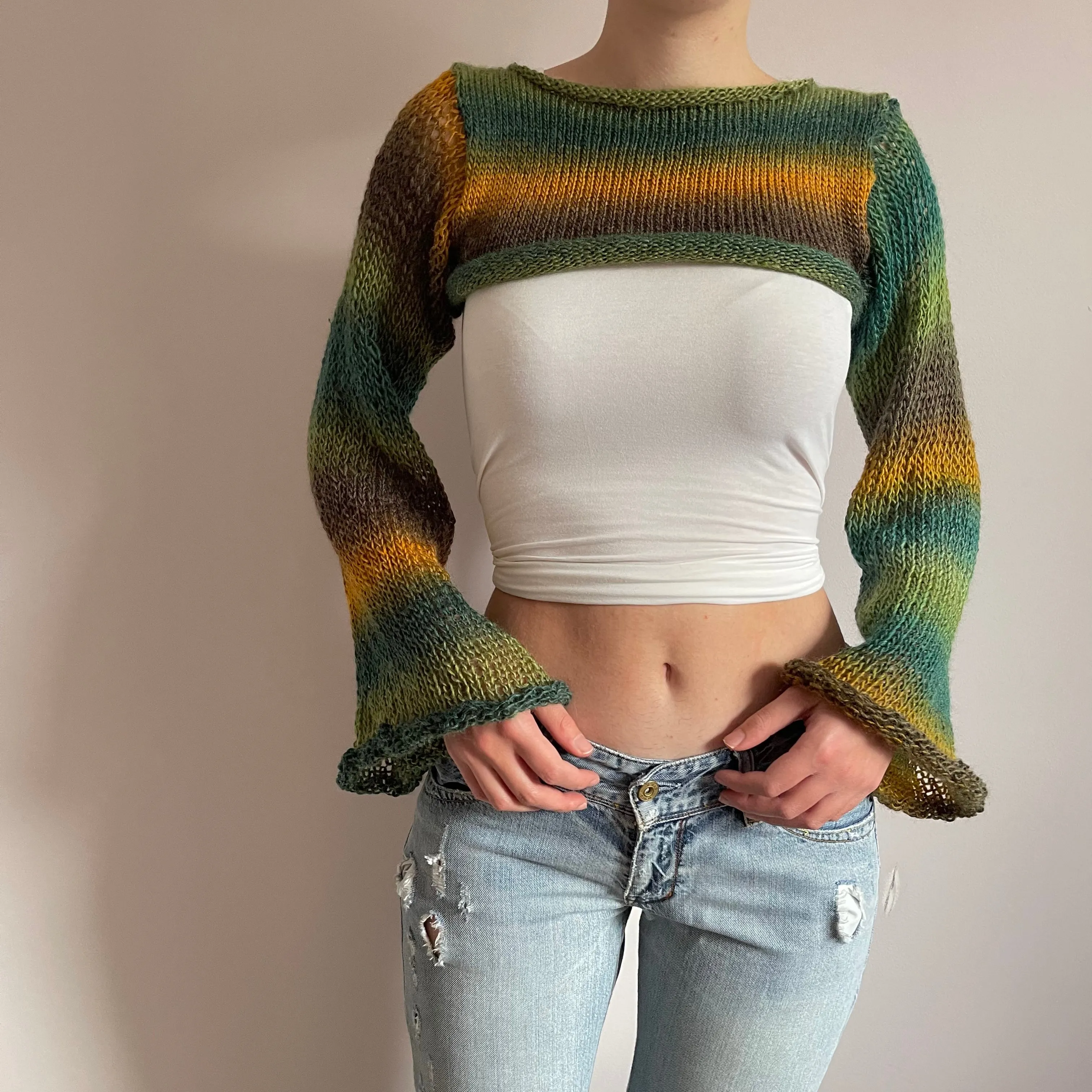 Handmade knitted ombré bolero in Forest colourway