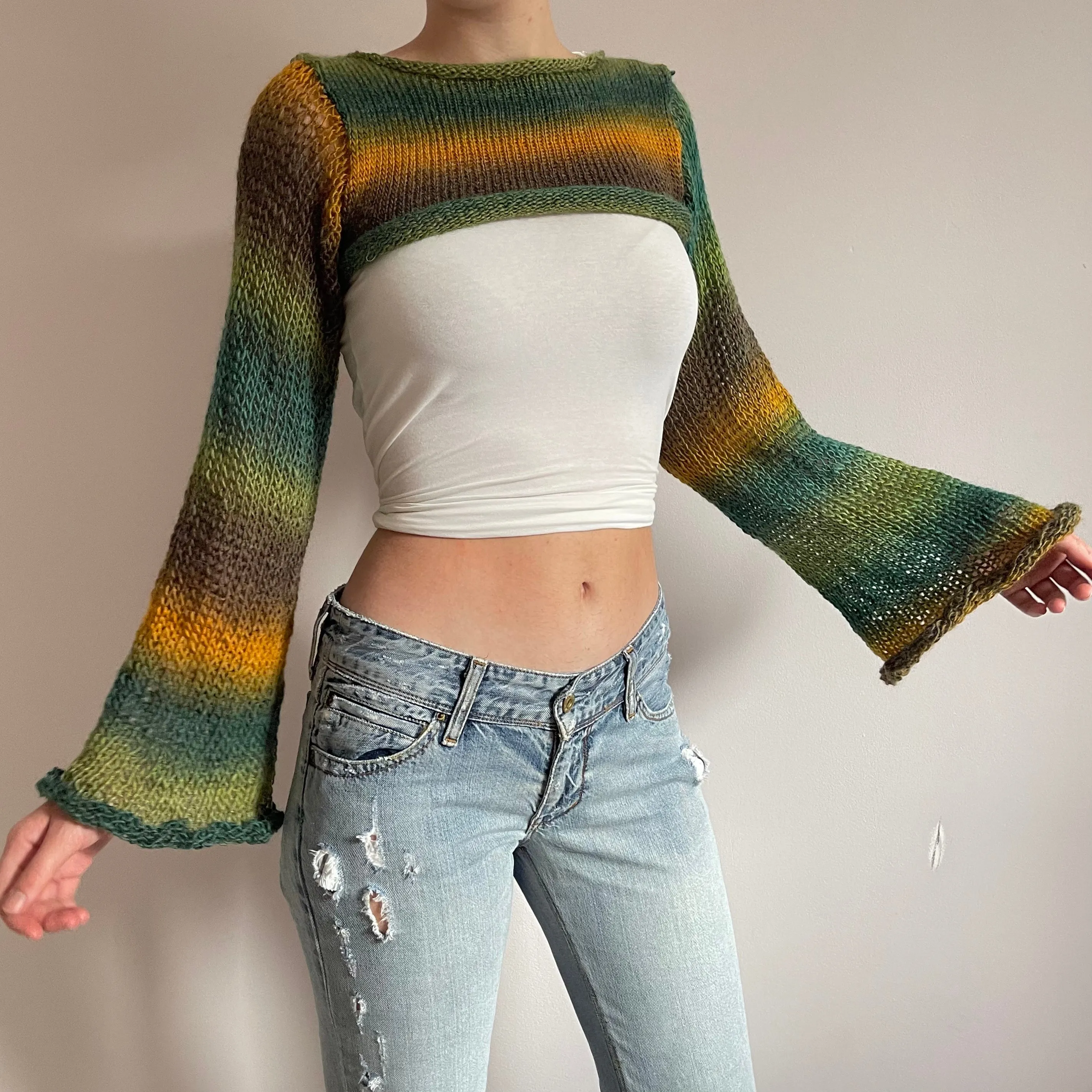 Handmade knitted ombré bolero in Forest colourway