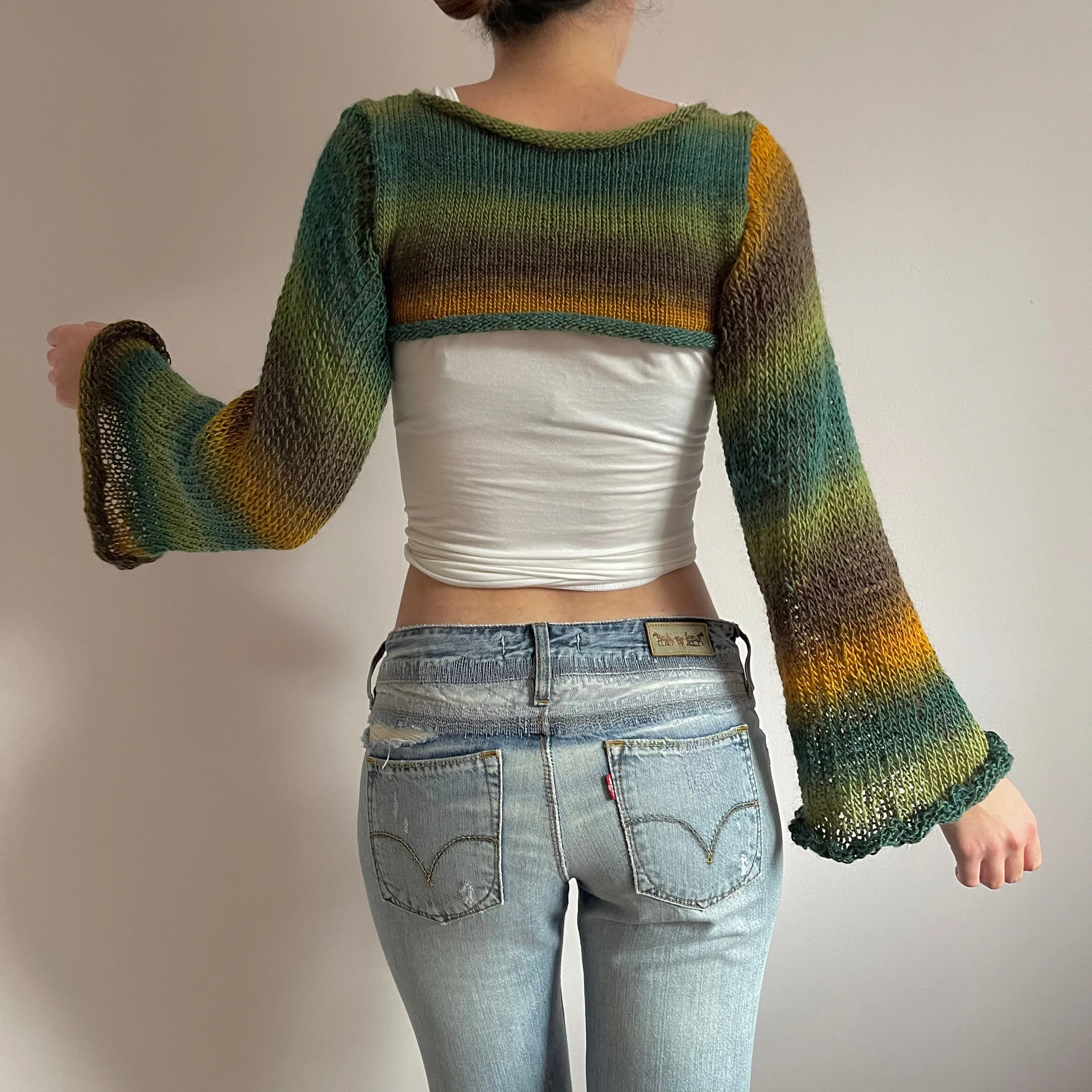 Handmade knitted ombré bolero in Forest colourway