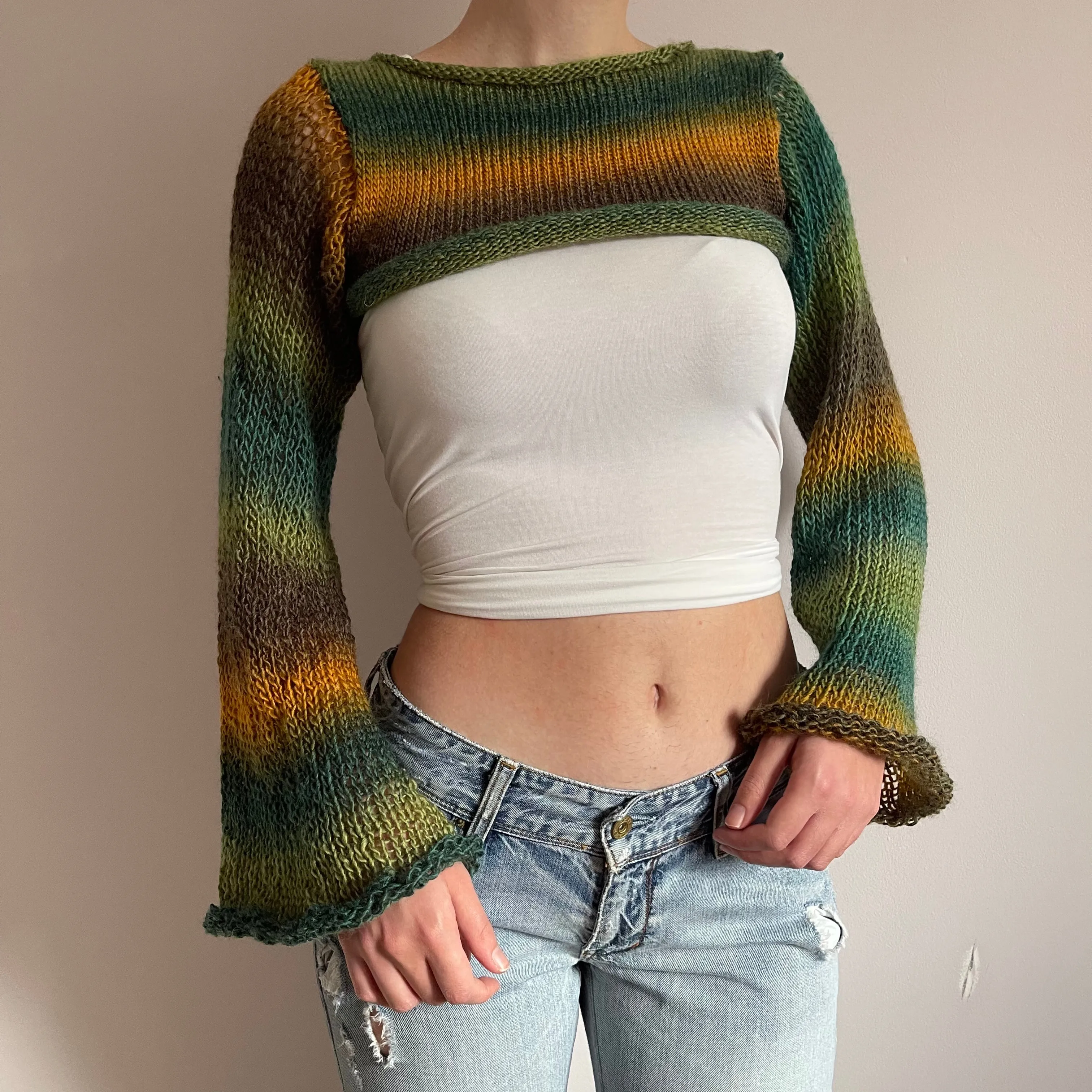 Handmade knitted ombré bolero in Forest colourway