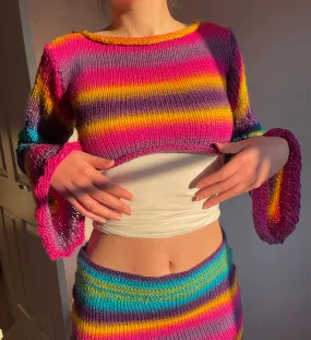 Handmade knitted ombré cropped jumper - Sunshine colourway