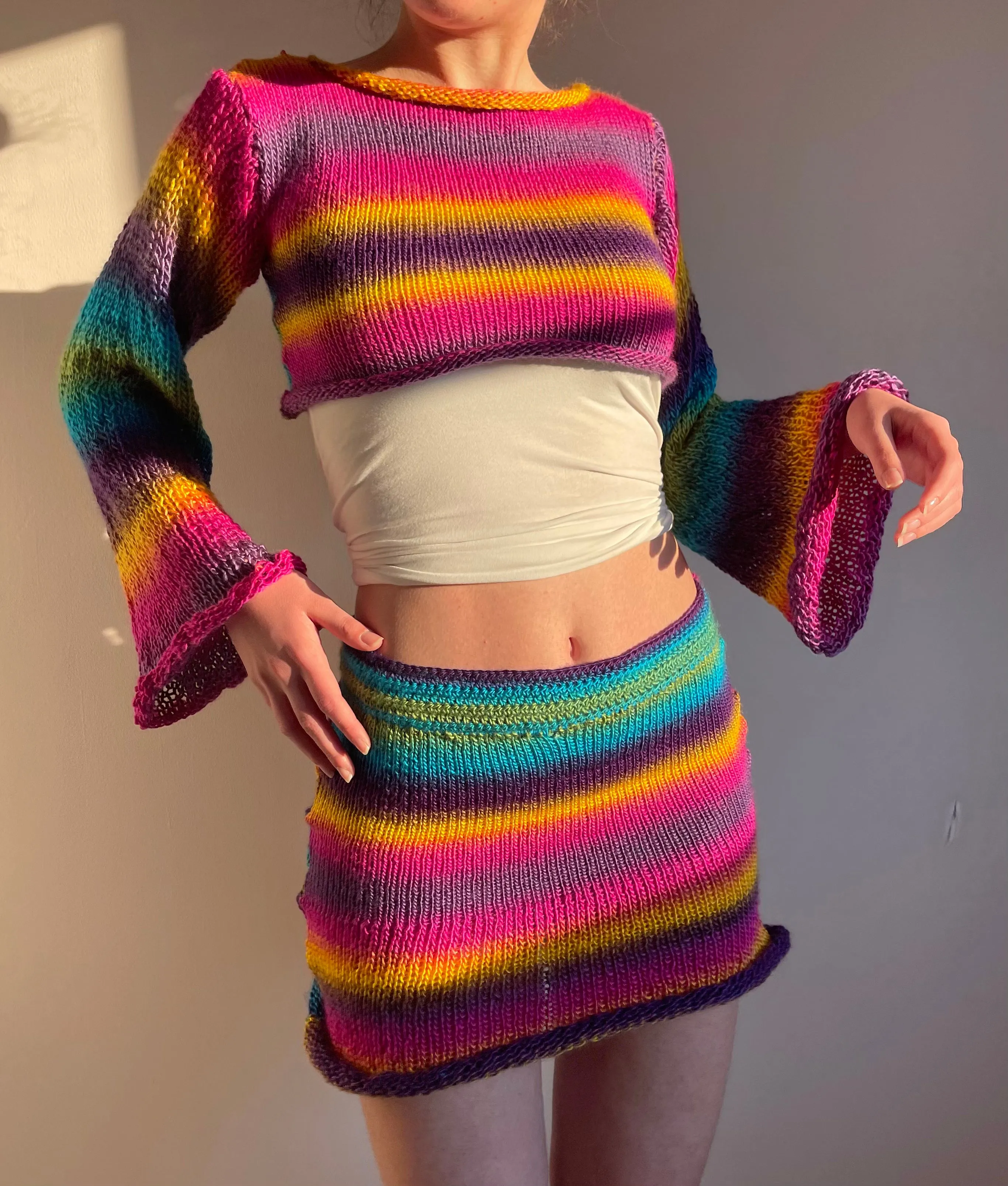 Handmade knitted ombré cropped jumper - Sunshine colourway