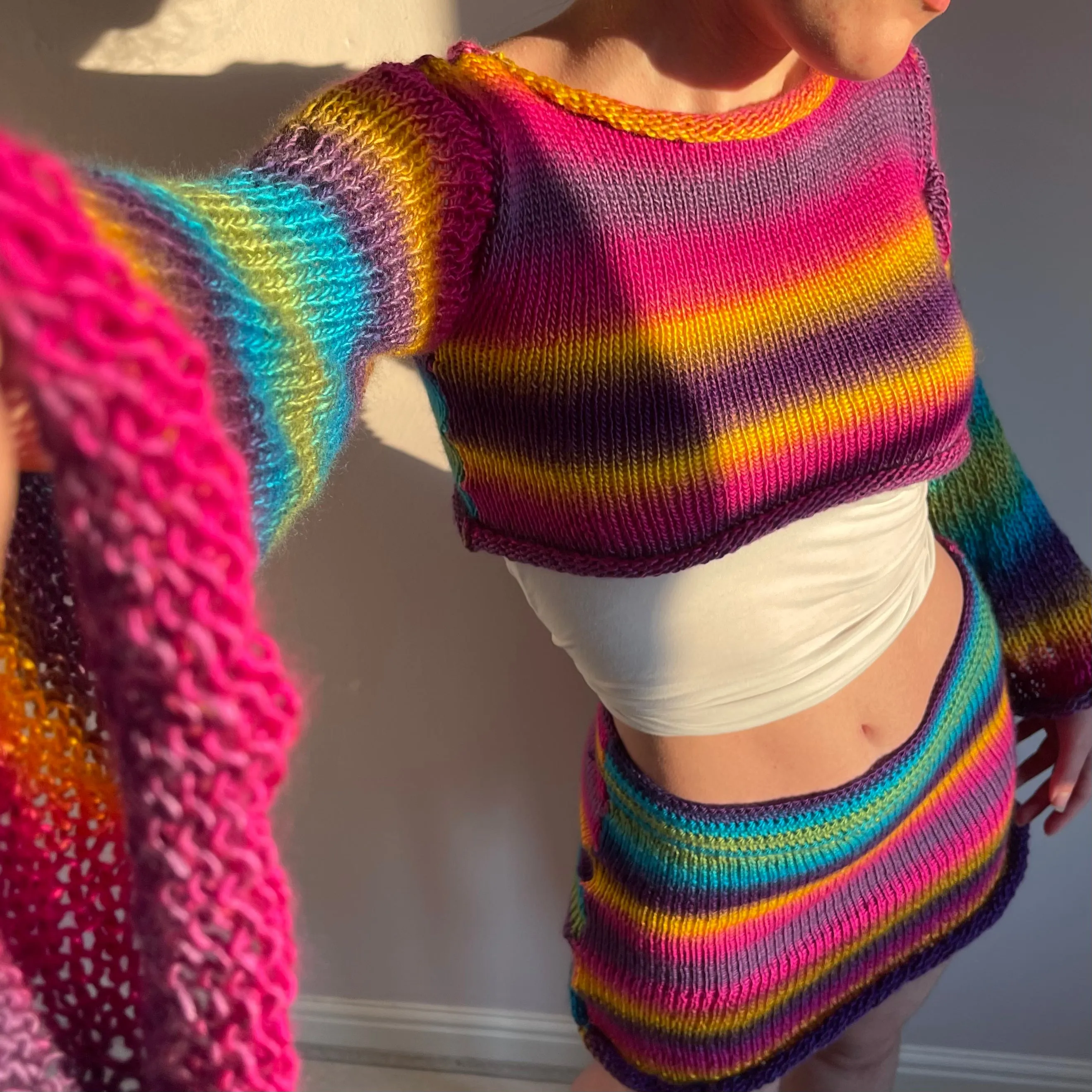 Handmade knitted ombré cropped jumper - Sunshine colourway