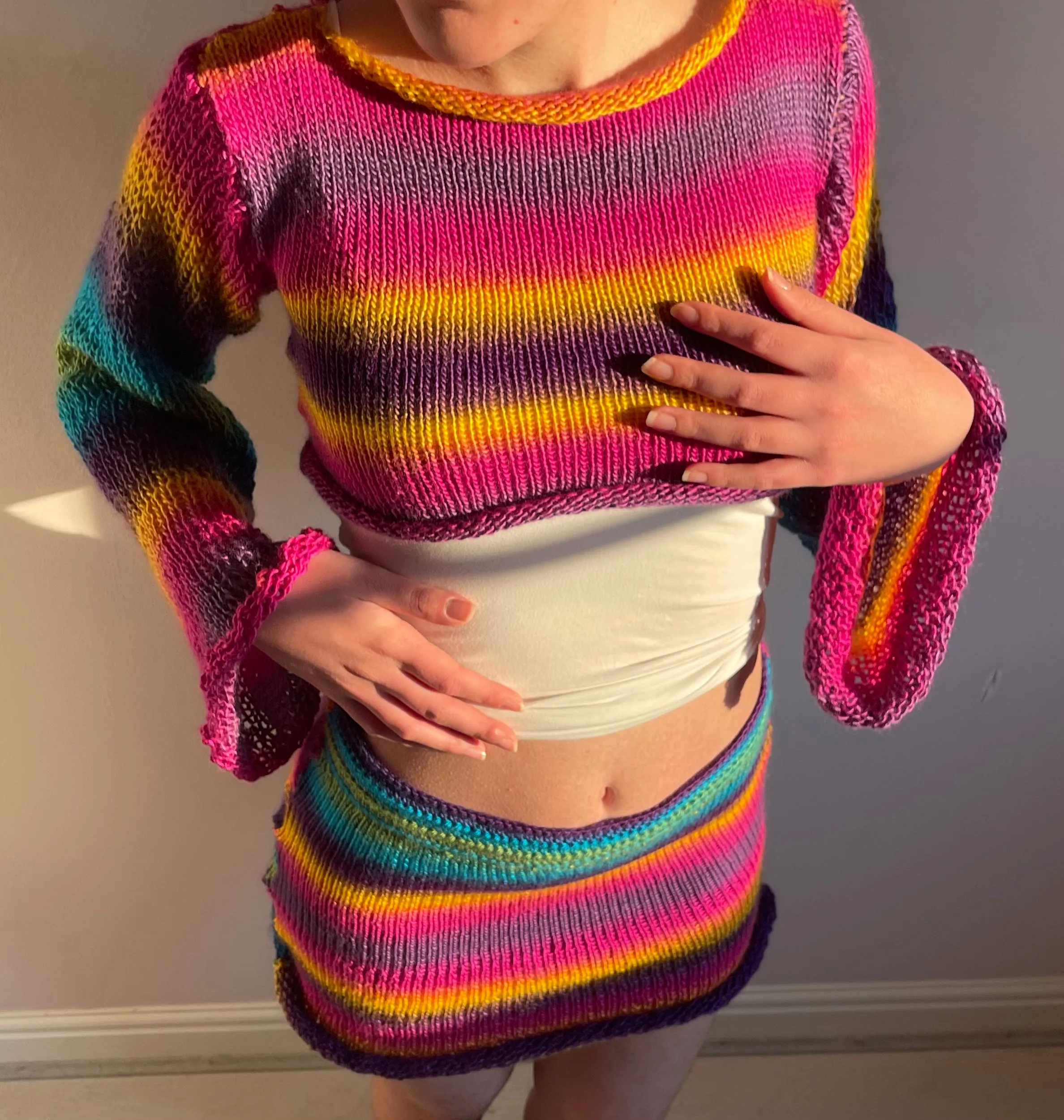 Handmade knitted ombré cropped jumper - Sunshine colourway