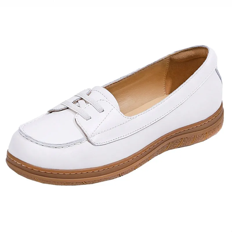 Handmade Leather Loafers Flat Slip Ons For Women in White/Apricot