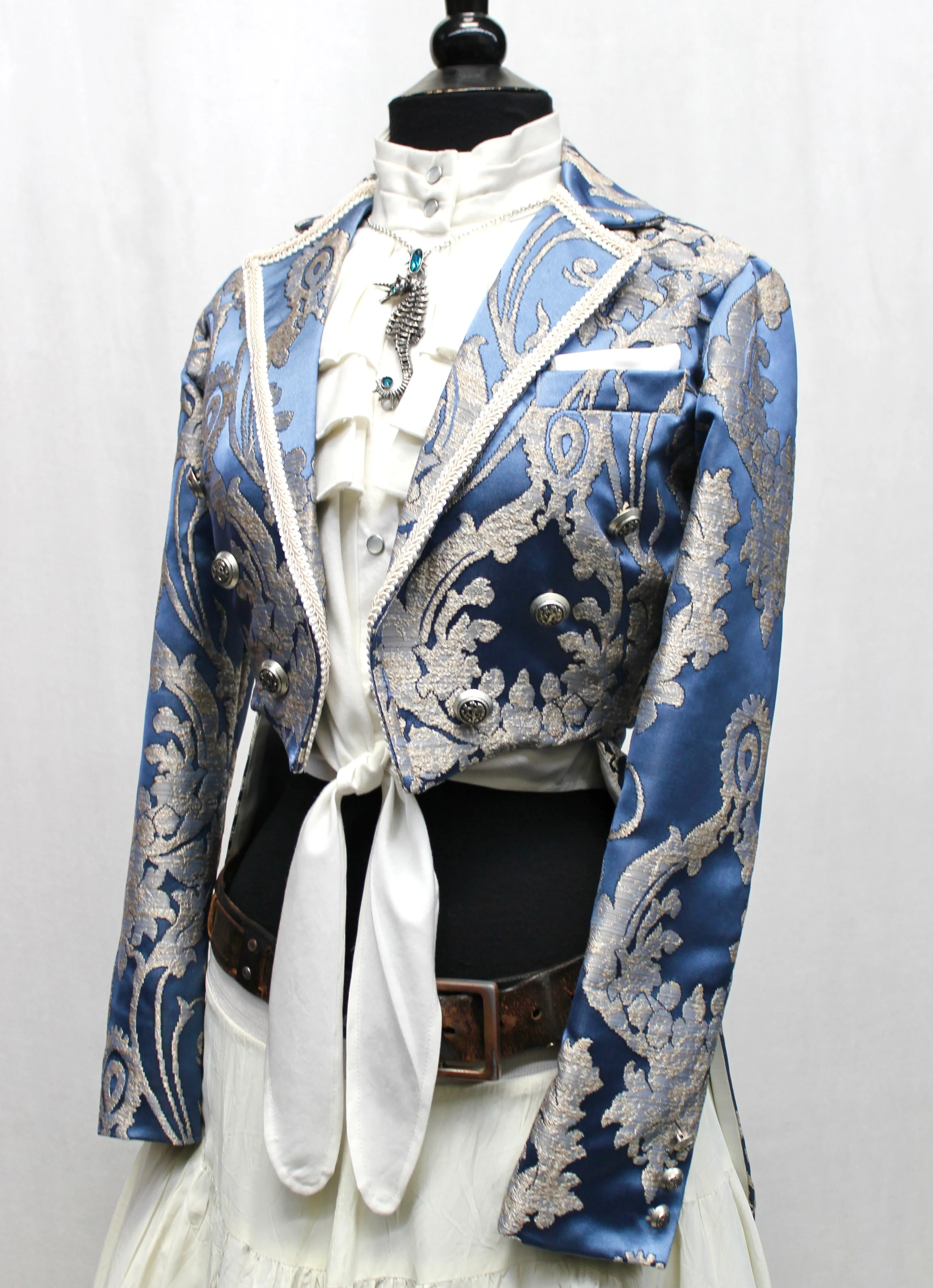 HARLEQUIN TAILCOAT - SATIN BROCADE - ICE BLUE