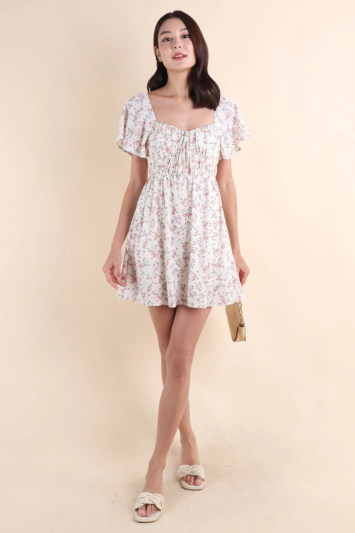 HAYLEY FLORAL DRESS IN WHITE