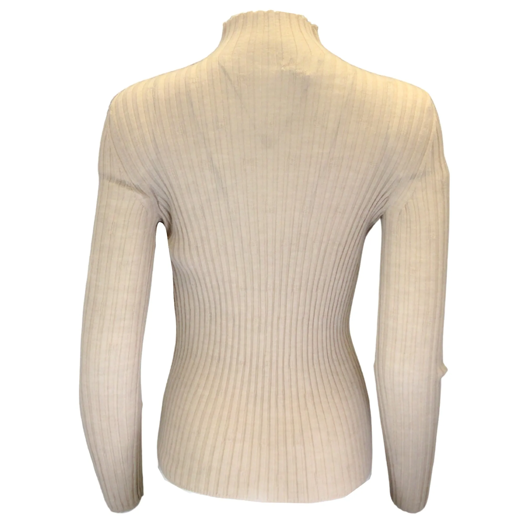 Hermes Tan Long Sleeved Mock Neck Ribbed Knit Cashmere Sweater