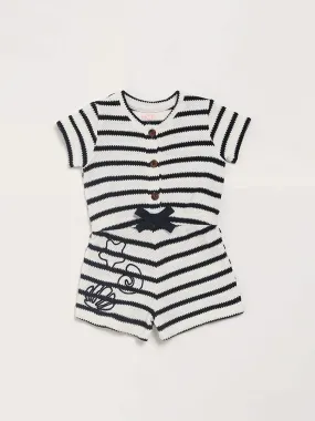 HOP Baby Navy Monochromatic Striped Dungaree