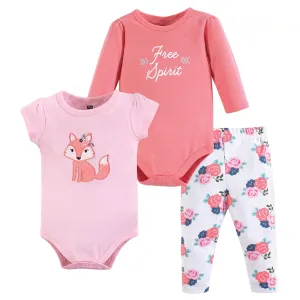 Hudson Baby Cotton Bodysuit and Pant Set, Floral Fox