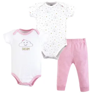 Hudson Baby Cotton Bodysuit and Pant Set, Pink Clouds