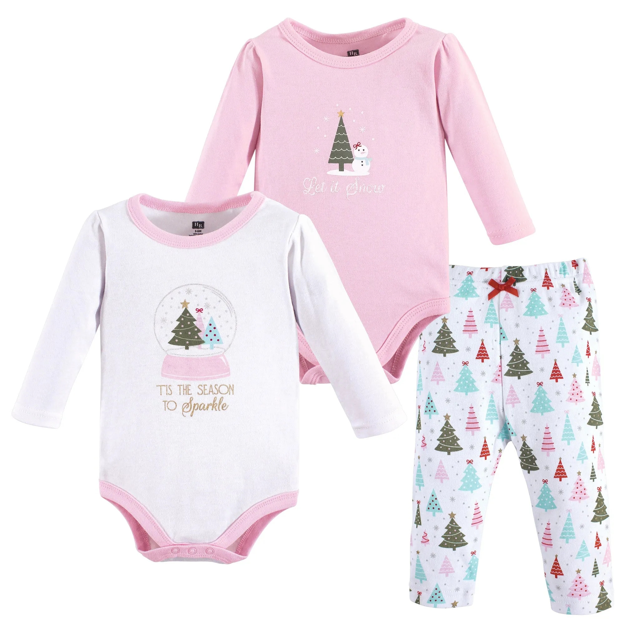 Hudson Baby Cotton Bodysuit and Pant Set, Sparkle Trees