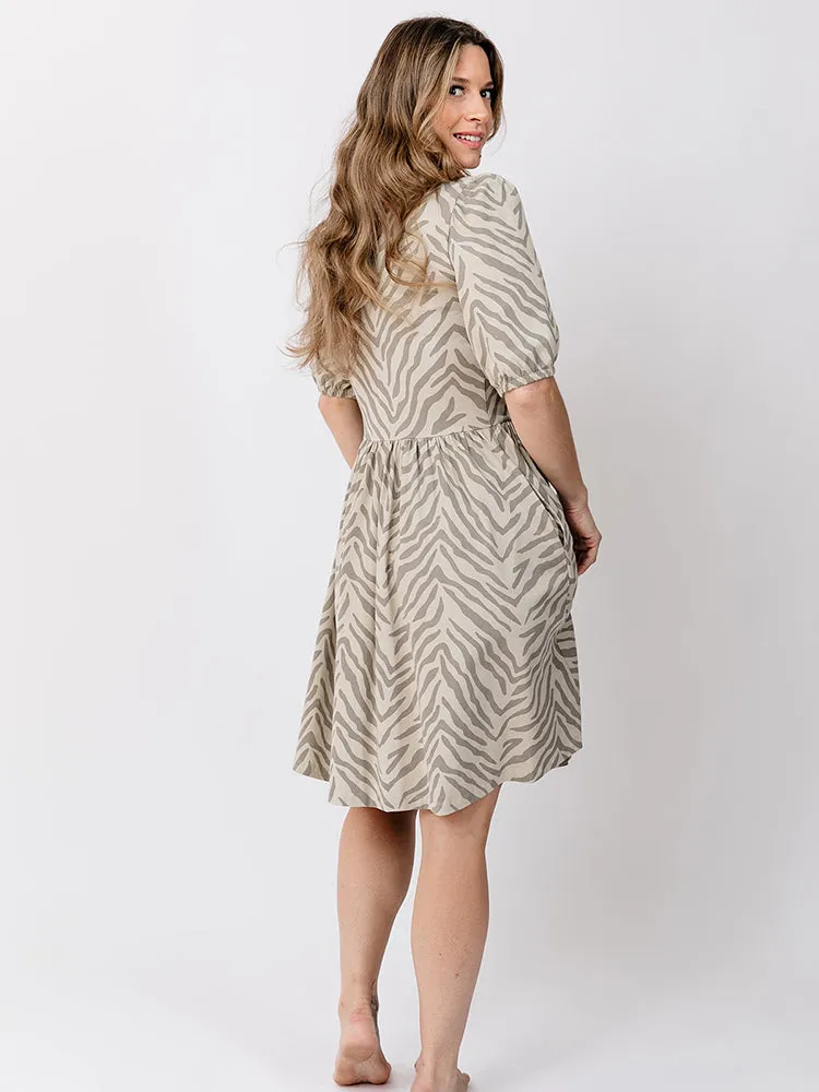 Inez Bubble Sleeve Dress - Savanna Stripe