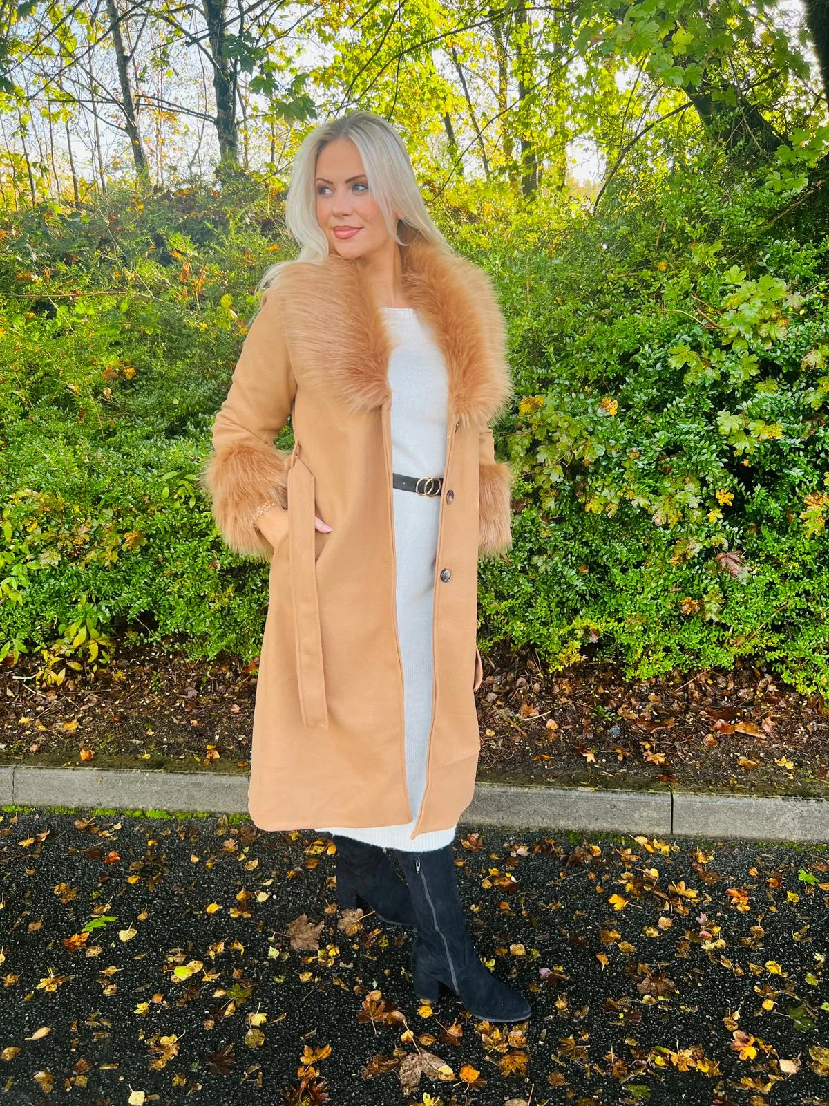 Irina Faux Fur Coat Camel